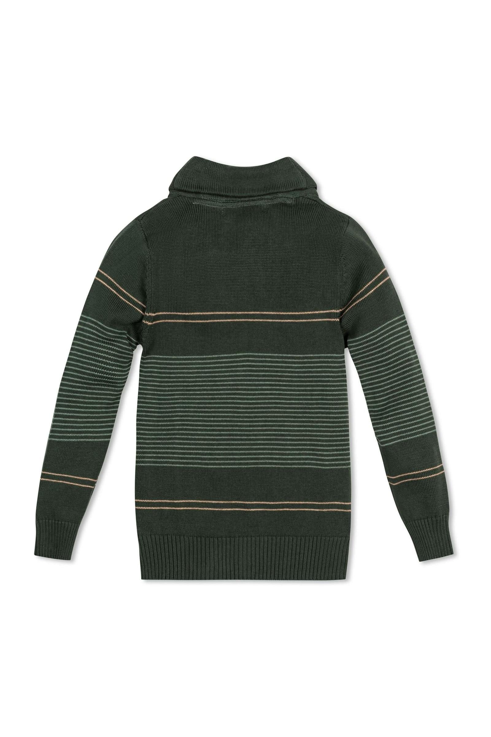 Organic Cotton Shawl Collar Sweater, Pine and Sage Stripe, Toddler & Kids