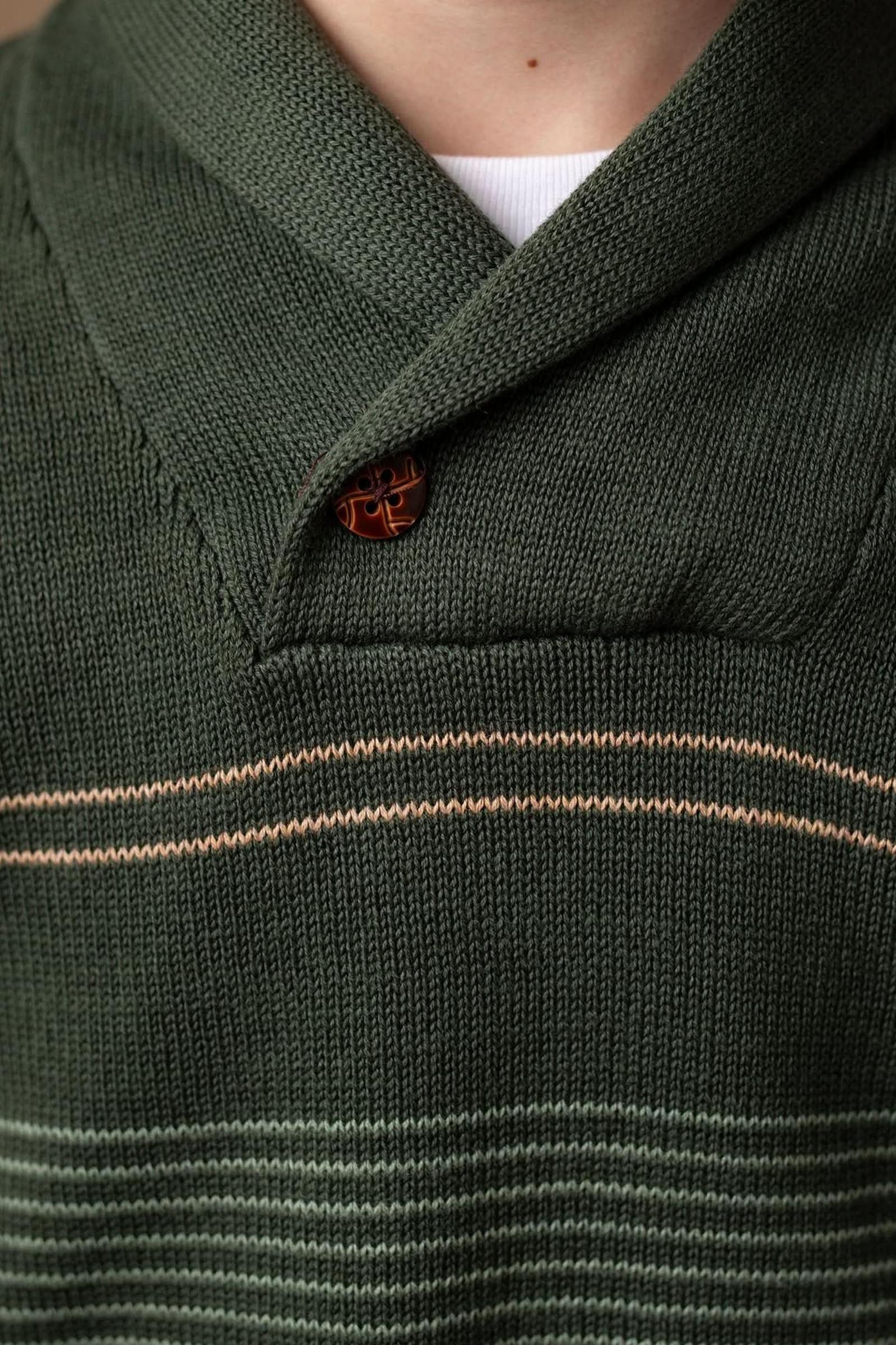 Organic Cotton Shawl Collar Sweater, Pine and Sage Stripe, Toddler & Kids