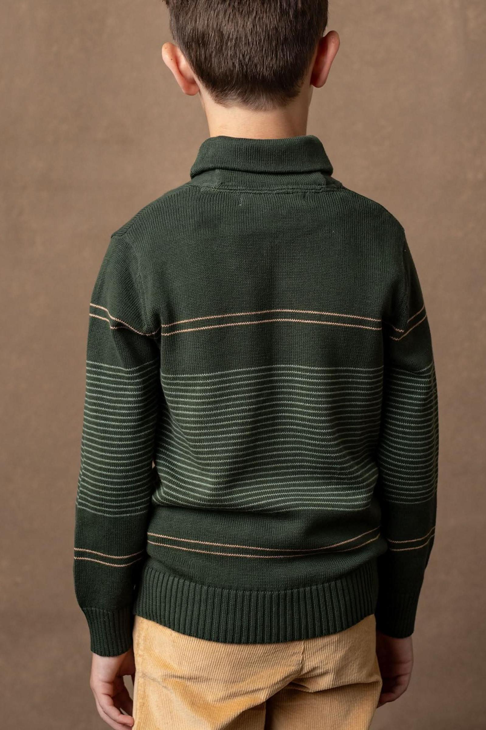 Organic Cotton Shawl Collar Sweater, Pine and Sage Stripe, Toddler & Kids