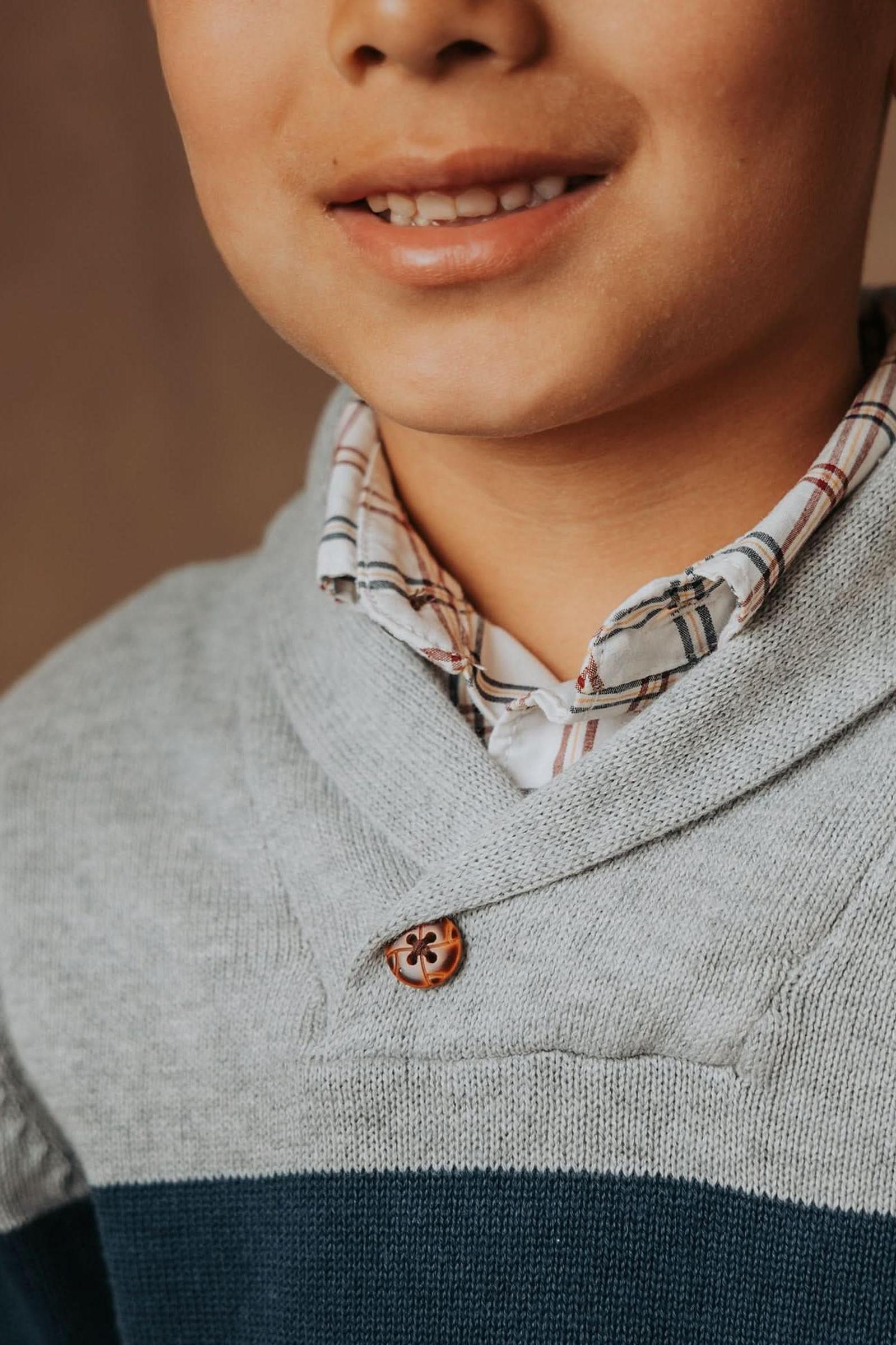 Organic Cotton Shawl Collar Sweater for Baby Boys, Gray
