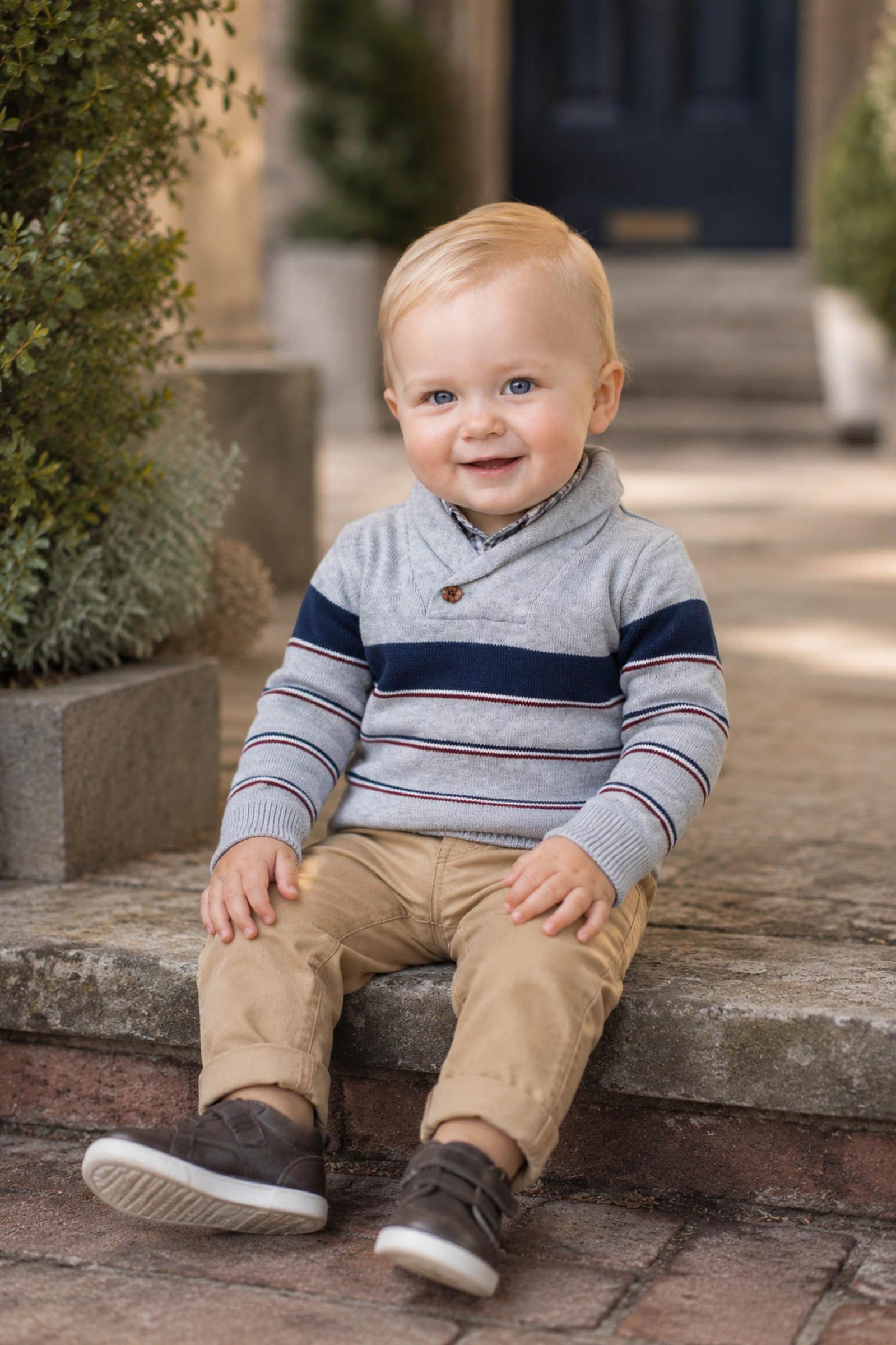 Organic Cotton Shawl Collar Sweater for Baby Boys, Gray