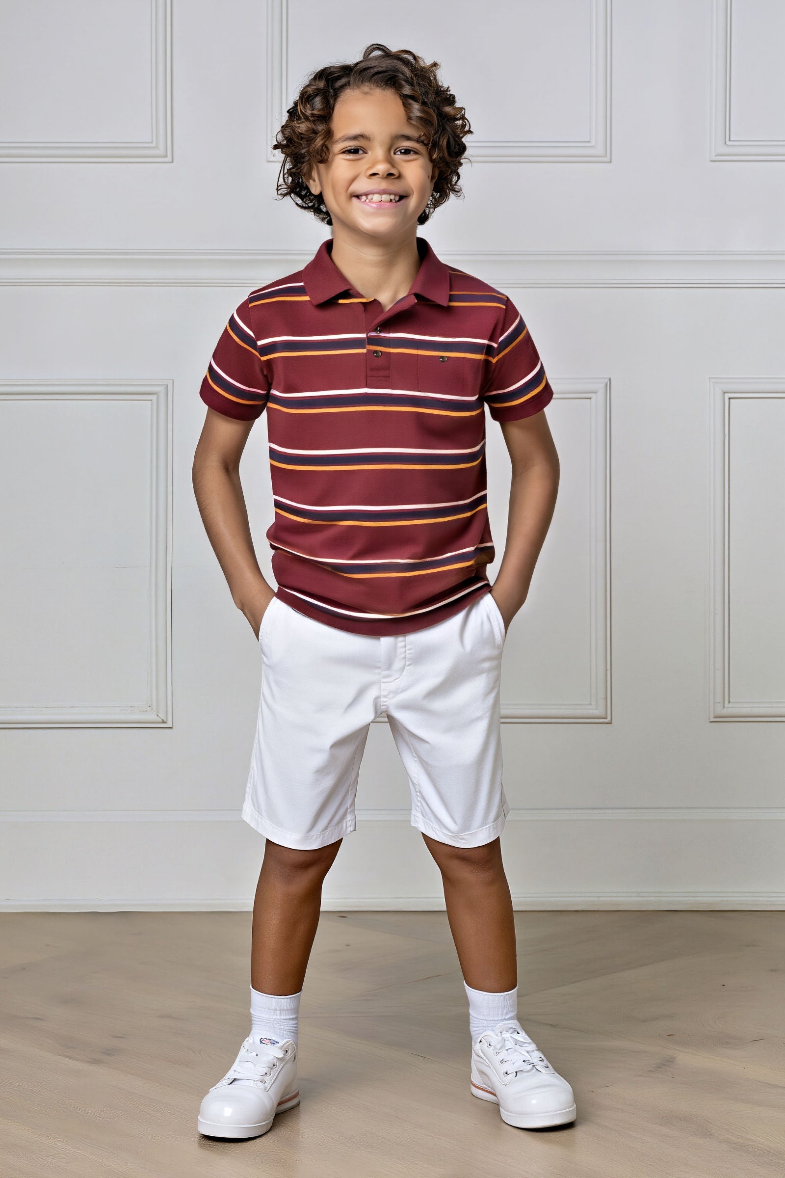 Organic Cotton Jersey Polo for Boys, Oxblood Stripe, Sizes 2-16, Family Matching Outfits