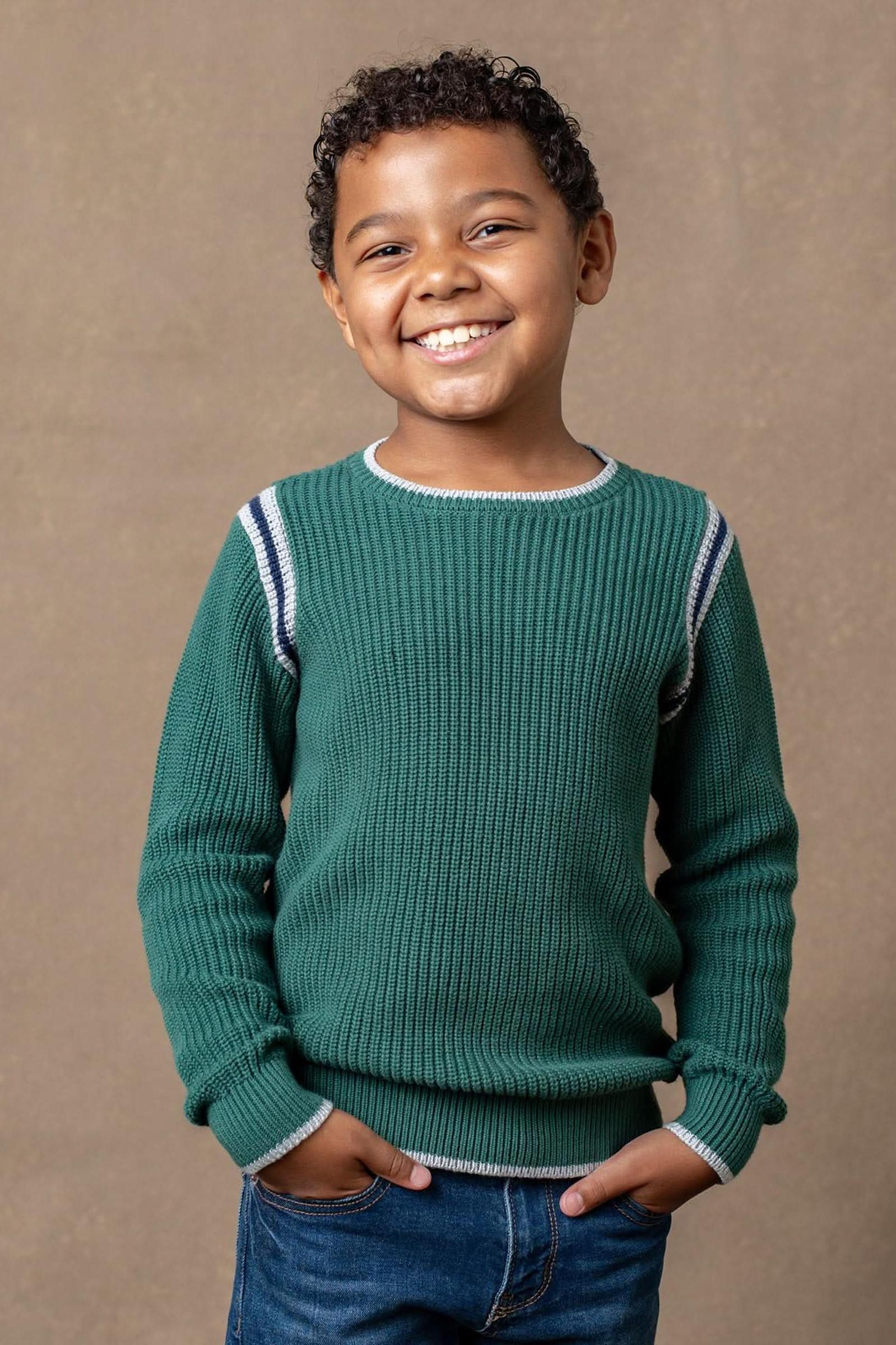 Organic Cotton Sporty Crew Neck Sweater, Green, Toddler & Kids