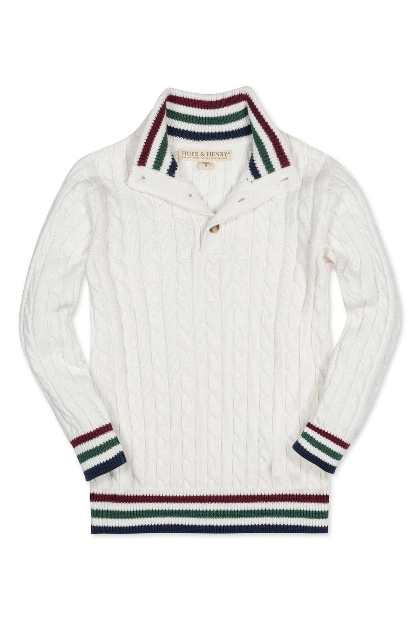 Organic Cotton Mock Neck Cable Sweater for Baby Boys, White