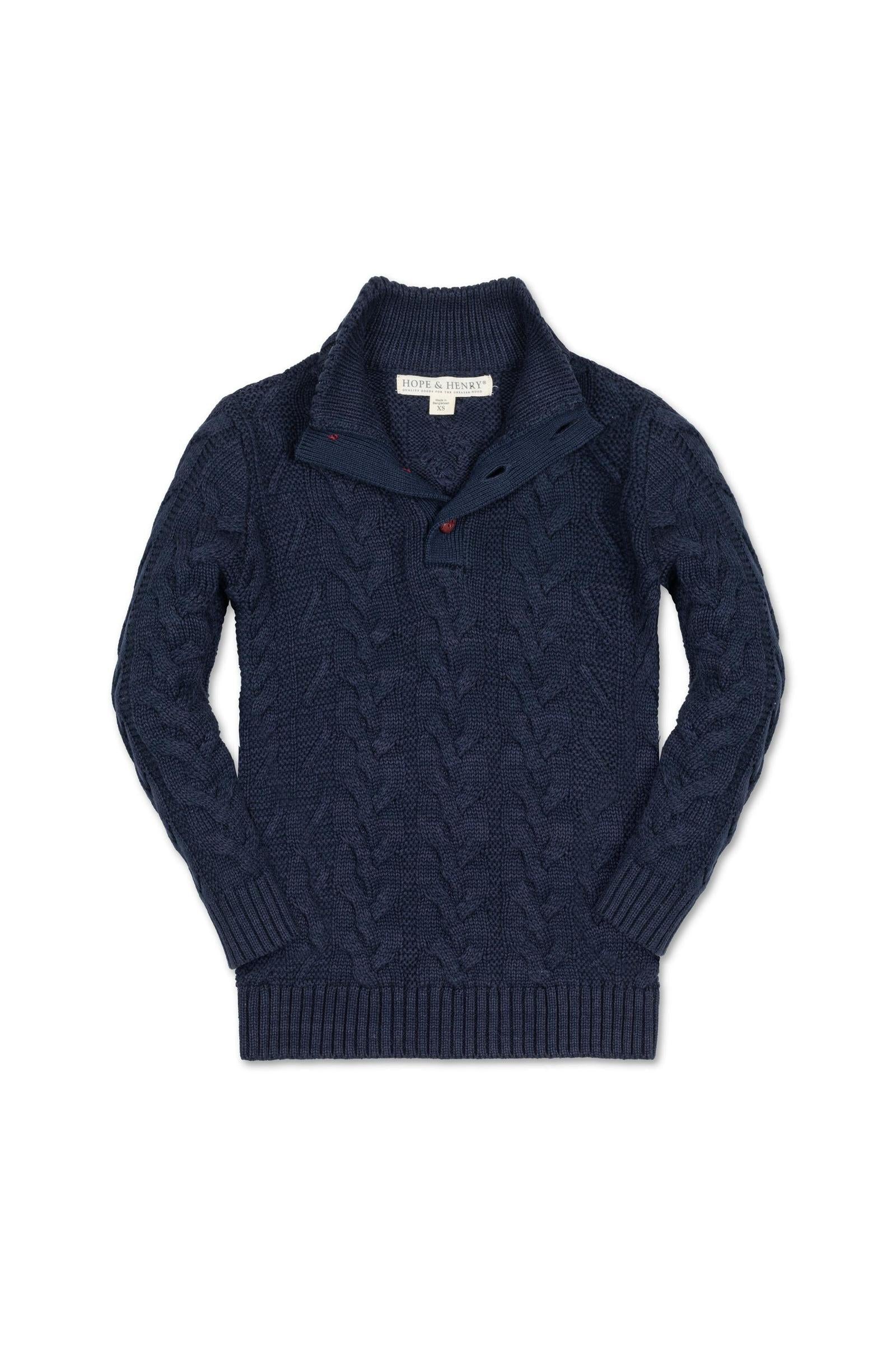 Organic Cotton Mock Neck Cable Sweater for Boys, Navy, Toddler & Kids