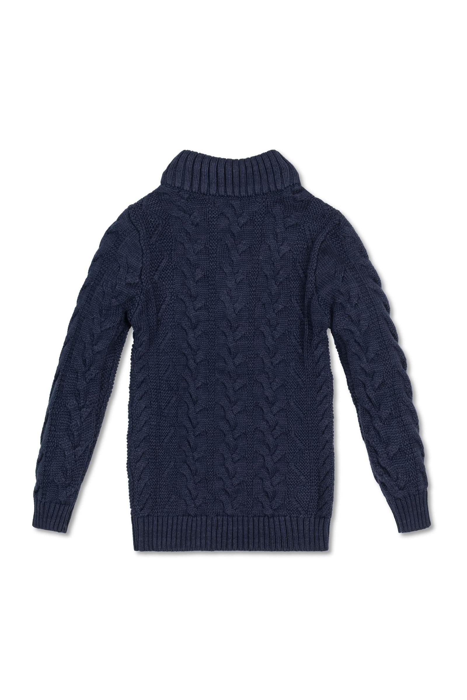 Organic Cotton Mock Neck Cable Sweater for Boys, Navy, Toddler & Kids