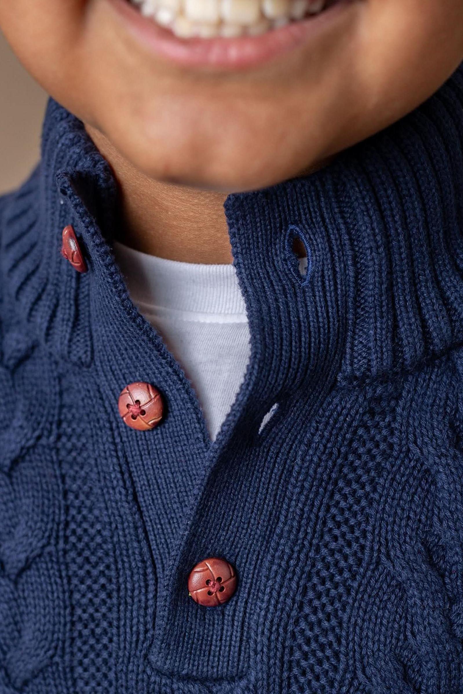 Organic Cotton Mock Neck Cable Sweater for Boys, Navy, Toddler & Kids