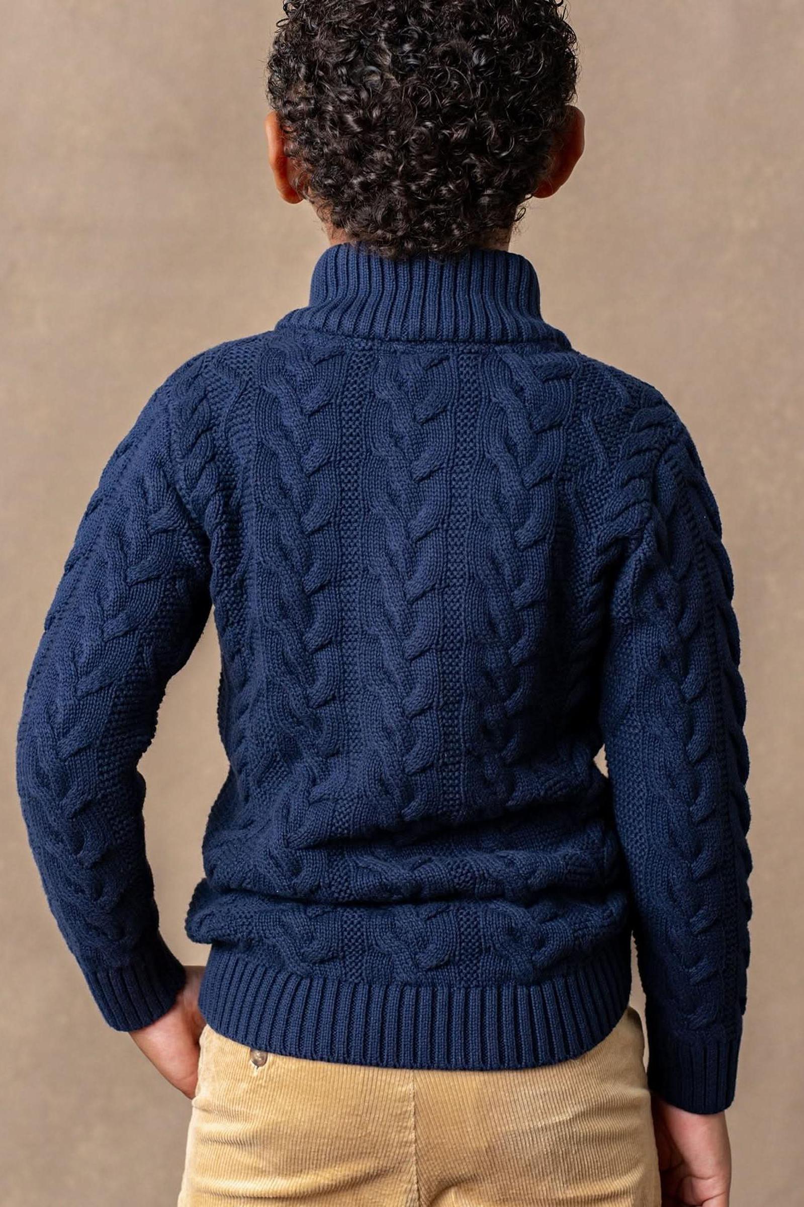 Organic Cotton Mock Neck Cable Sweater for Boys, Navy, Toddler & Kids