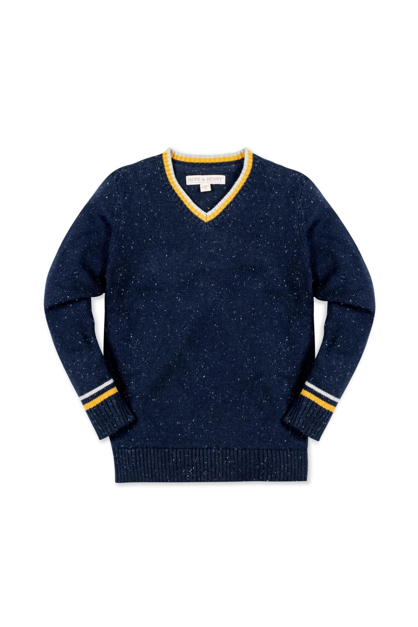 Navy Organic Cotton V-Neck Sweater, Toddler & Kids
