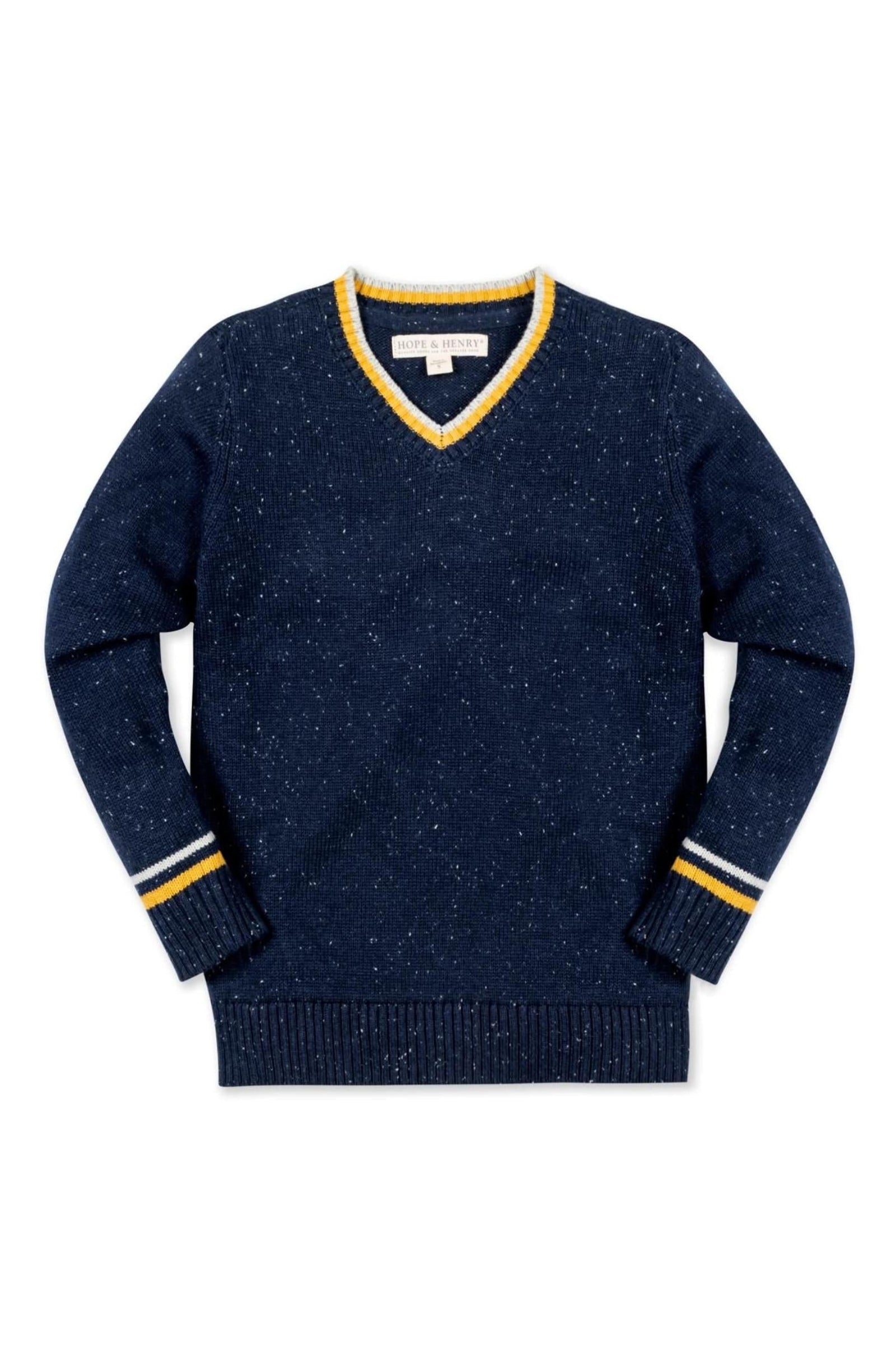 Organic Cotton V-Neck Sweater for Baby Boys, Navy, Baby