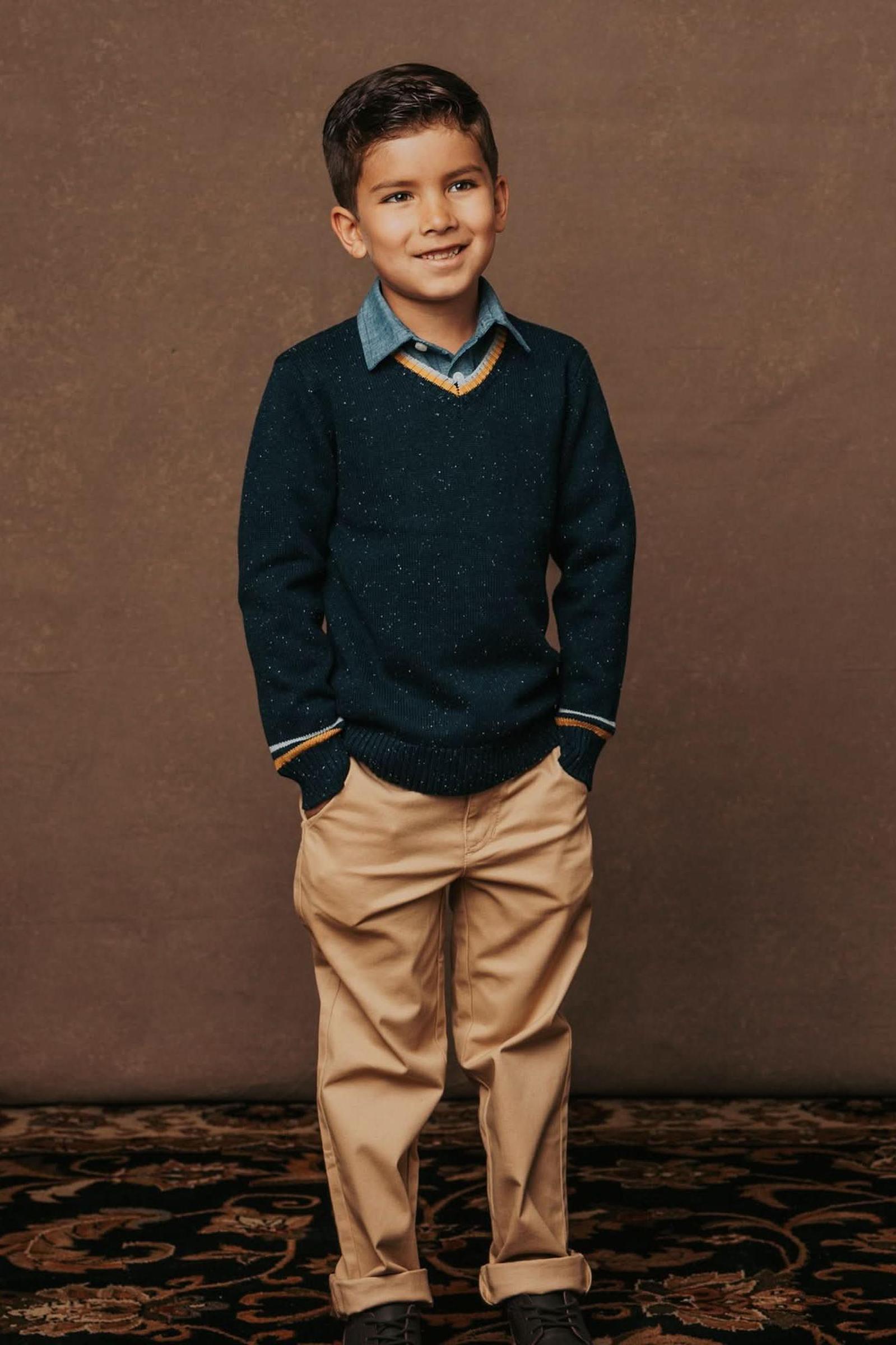 Navy Organic Cotton V-Neck Sweater, Toddler & Kids