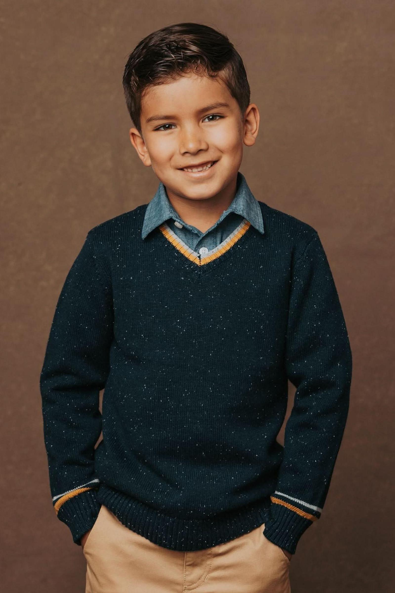 Navy Organic Cotton V-Neck Sweater, Toddler & Kids