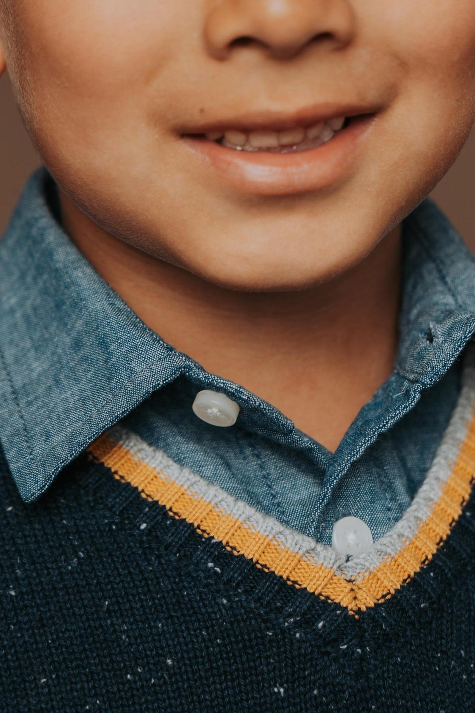 Navy Organic Cotton V-Neck Sweater, Toddler & Kids