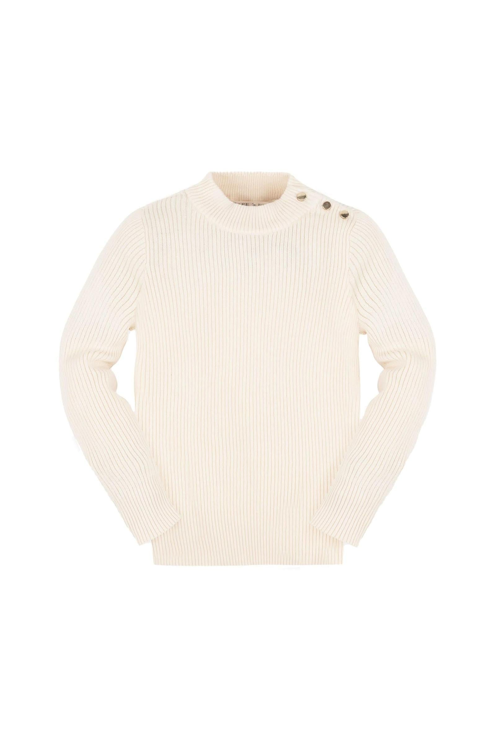 Organic Cotton Mock Neck Sweater for Baby Girls, Ivory