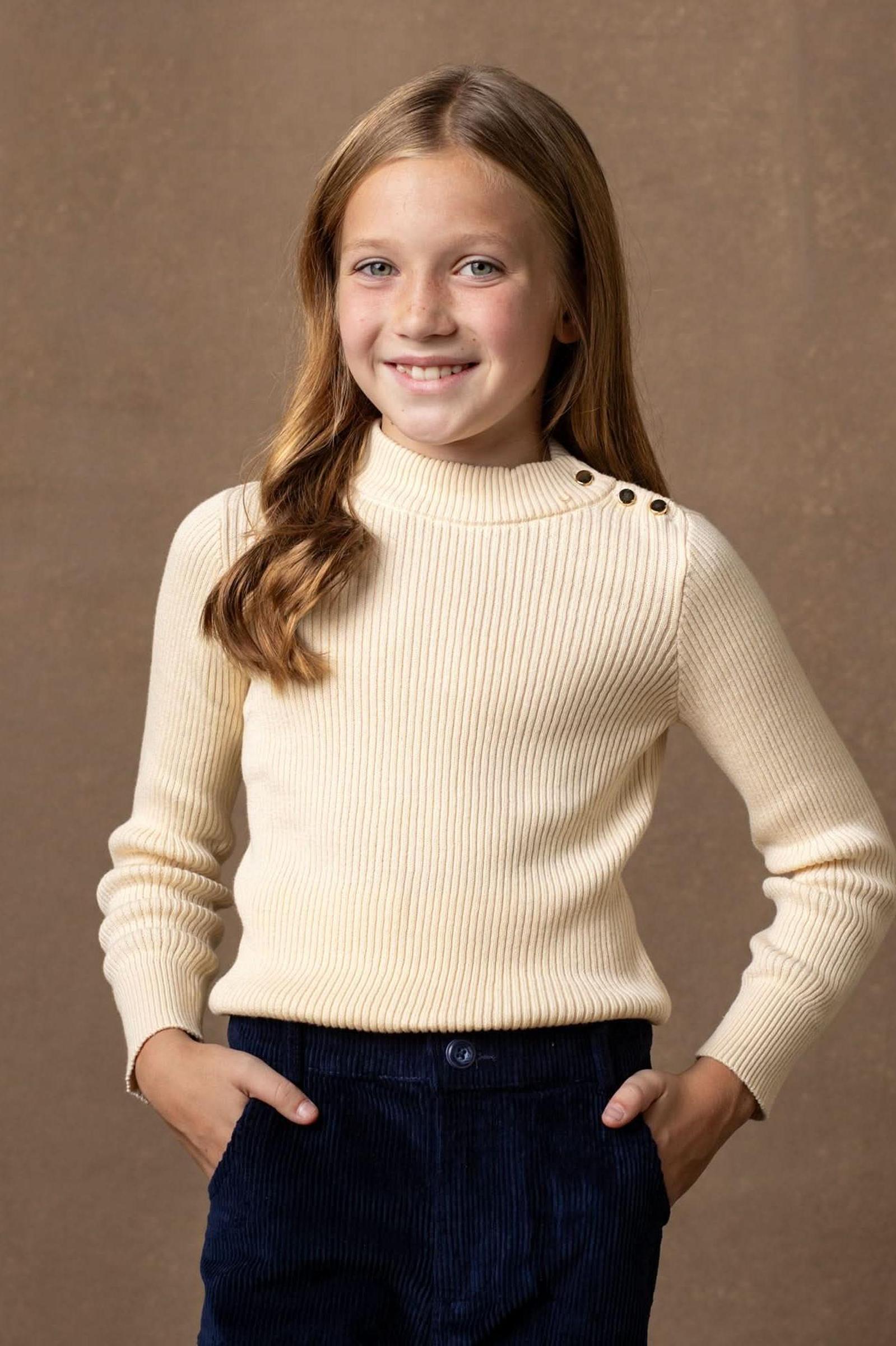 Organic Cotton Mock Neck Sweater for Baby Girls, Ivory