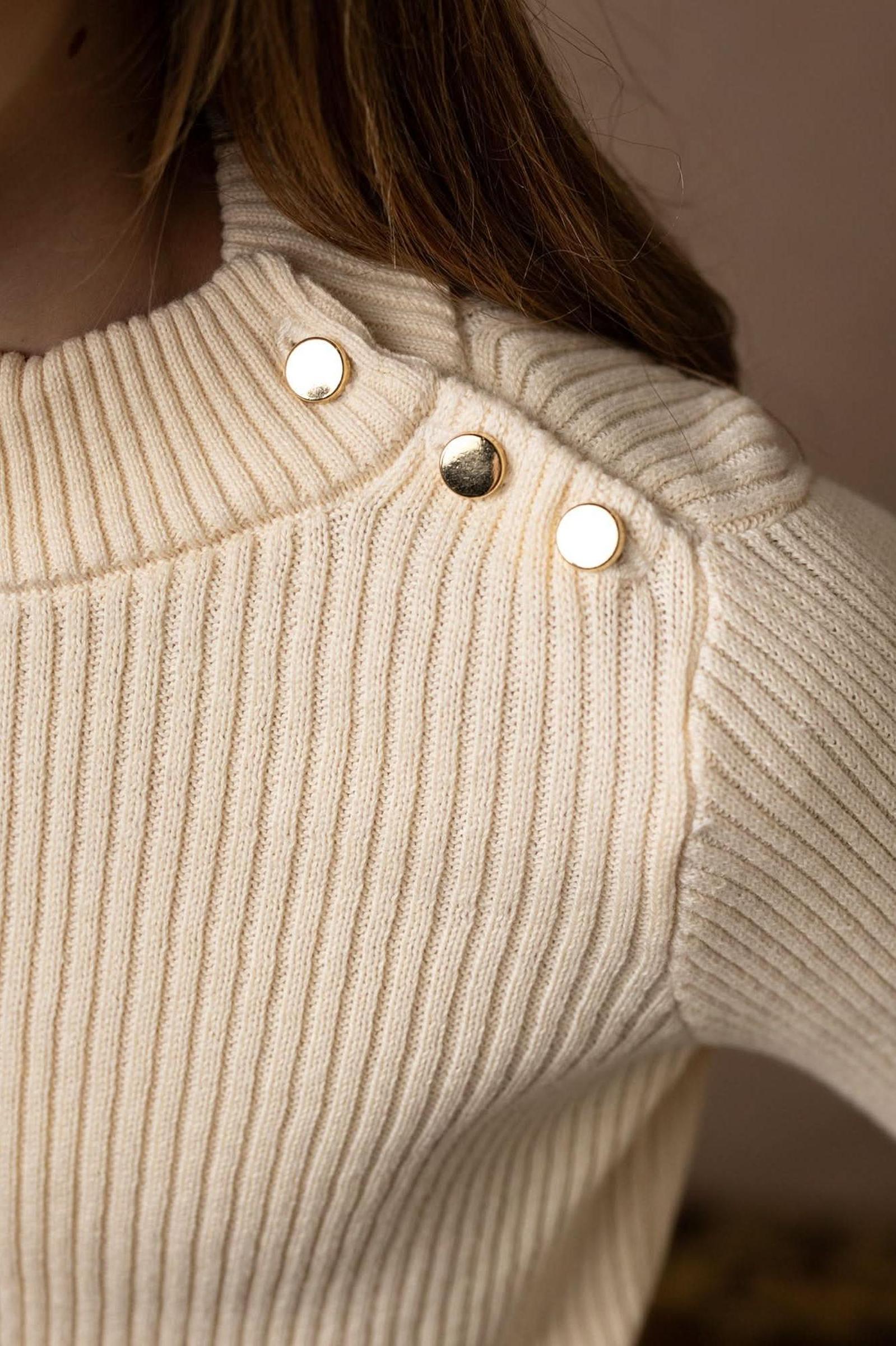 Organic Cotton Mock Neck Sweater for Baby Girls, Ivory