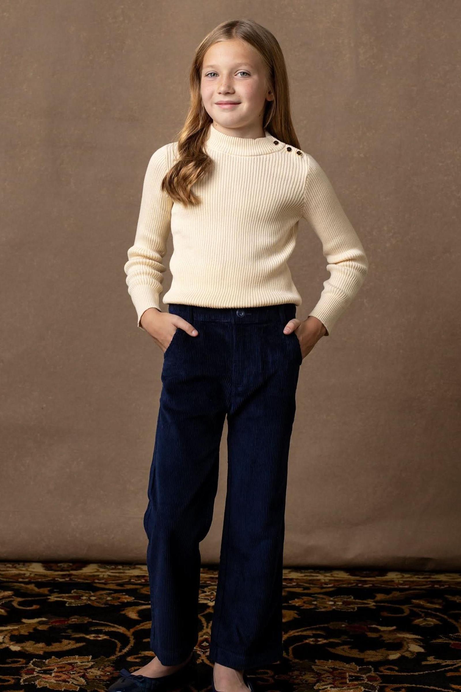 Organic Cotton Mock Neck Sweater for Baby Girls, Ivory