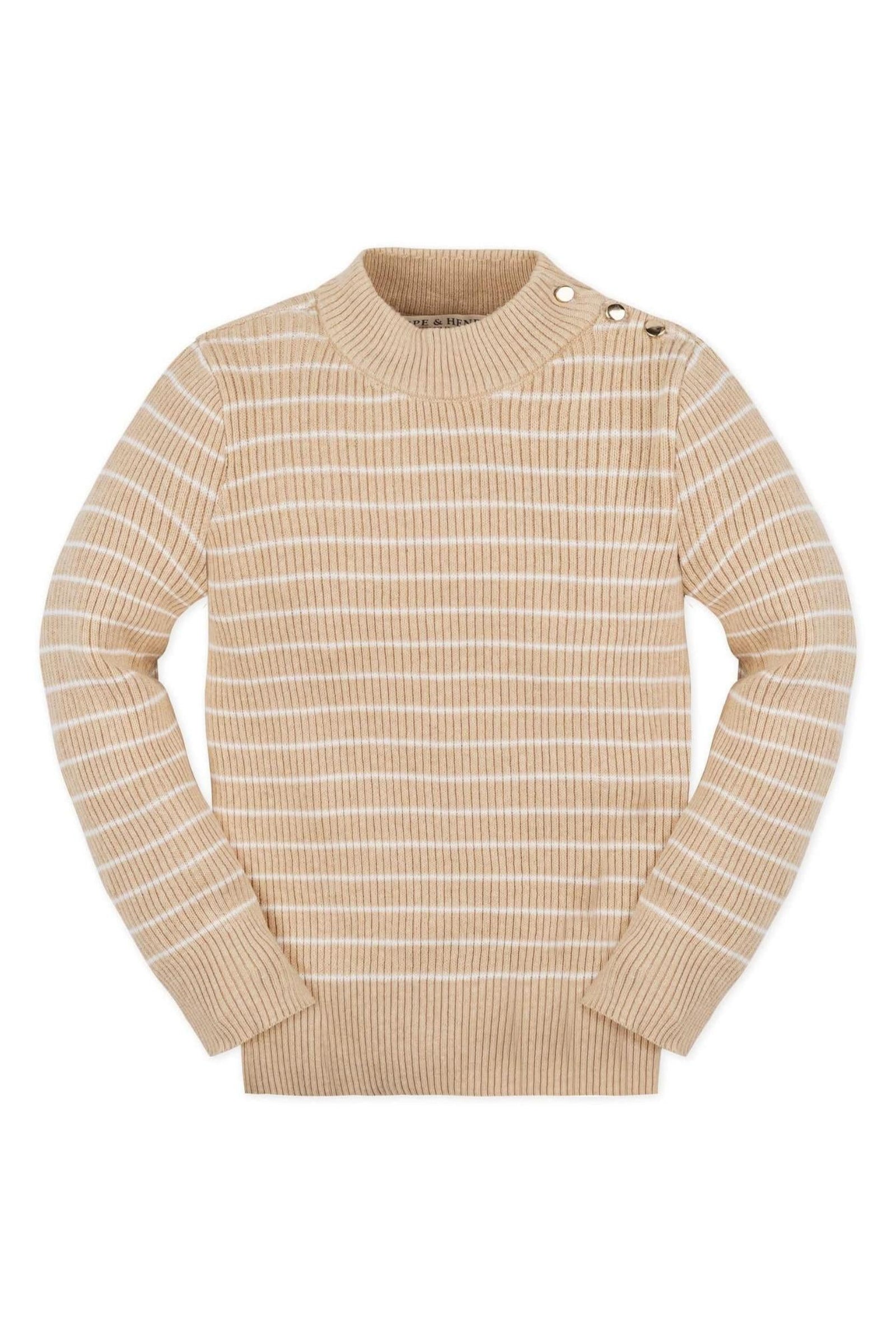 Organic Cotton Mock Neck Sweater for Girls, Oatmeal Stripe, Baby