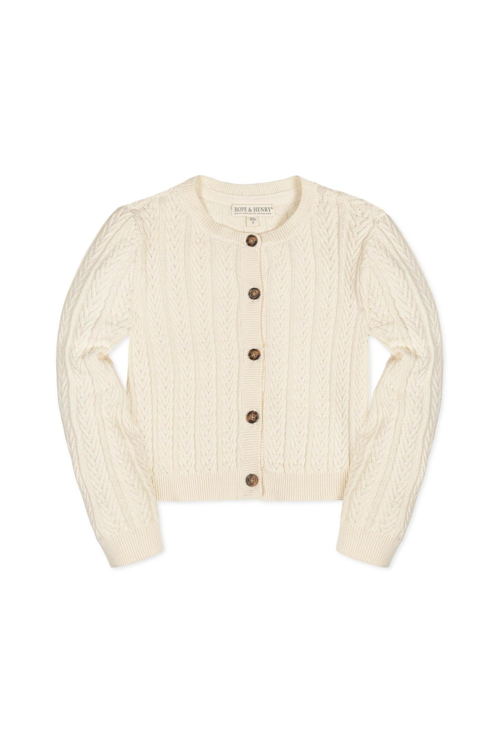 Organic Cotton Chevron Cable Cardigan for Girls, Ivory, Toddler & Kids