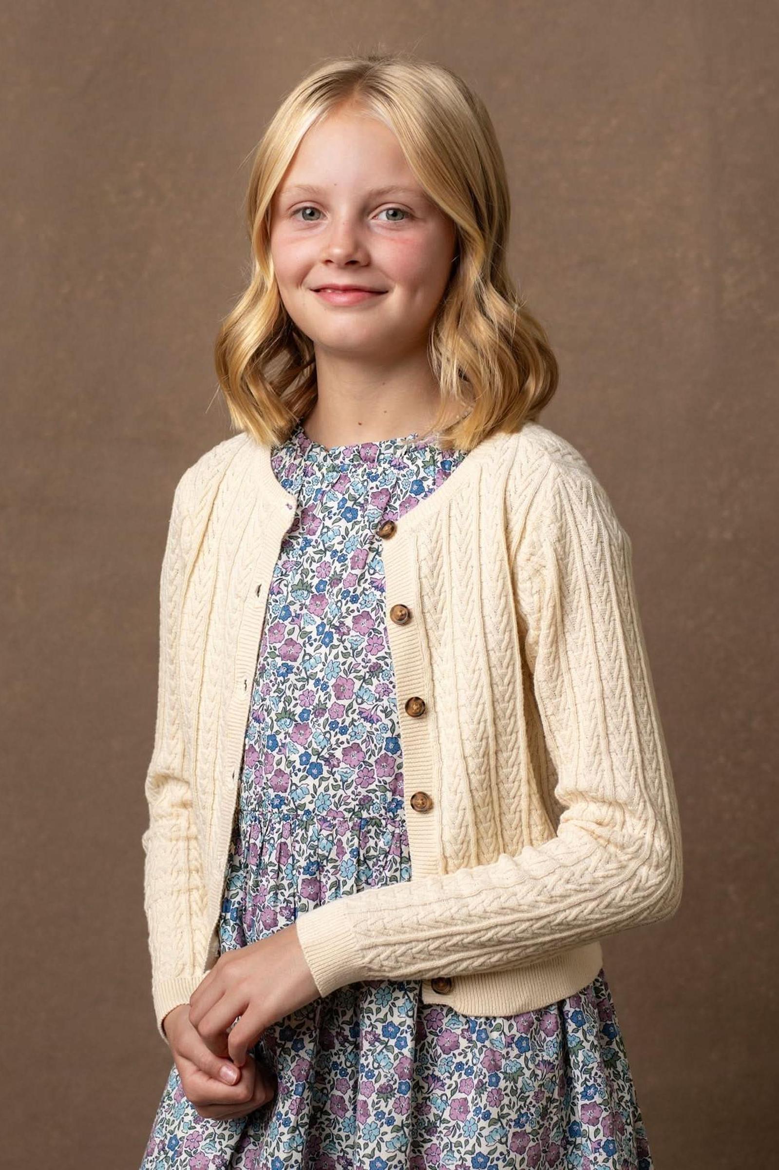 Organic Cotton Chevron Cable Cardigan for Girls, Ivory, Toddler & Kids