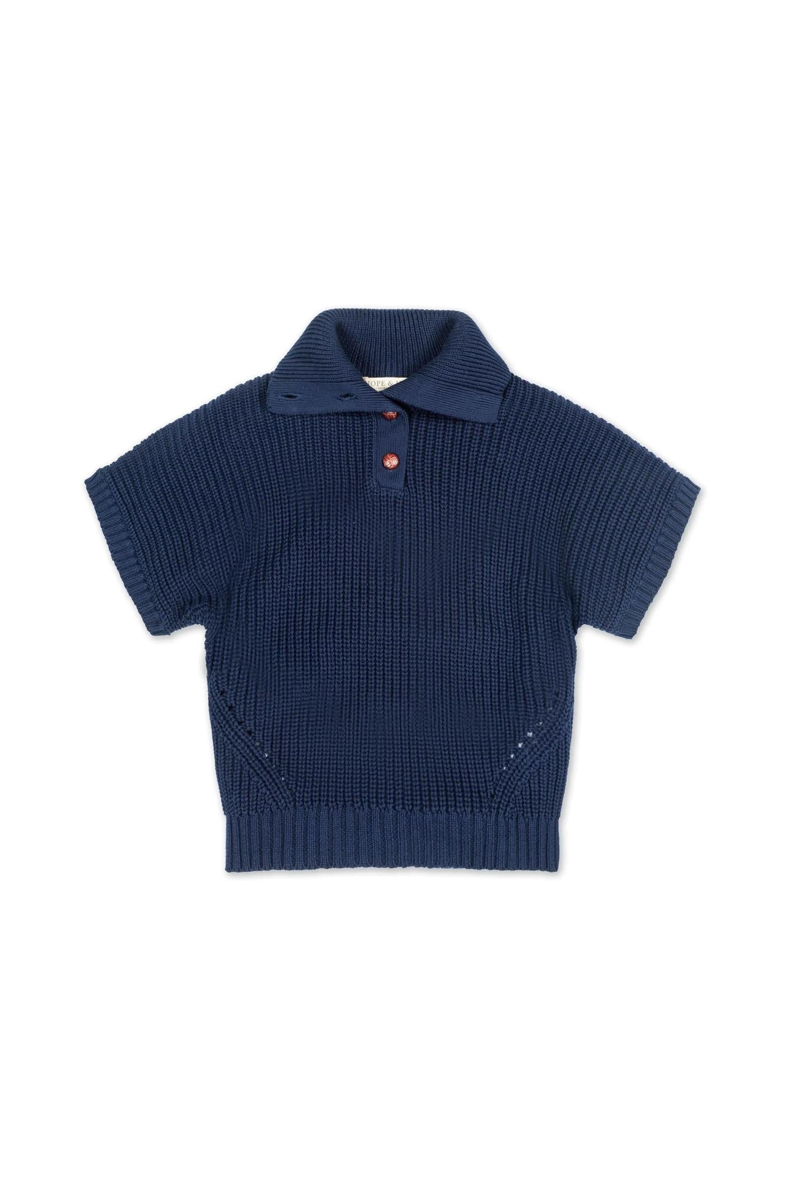 Organic Cotton Spread Collar Sweater for Girls, Navy, 6-12