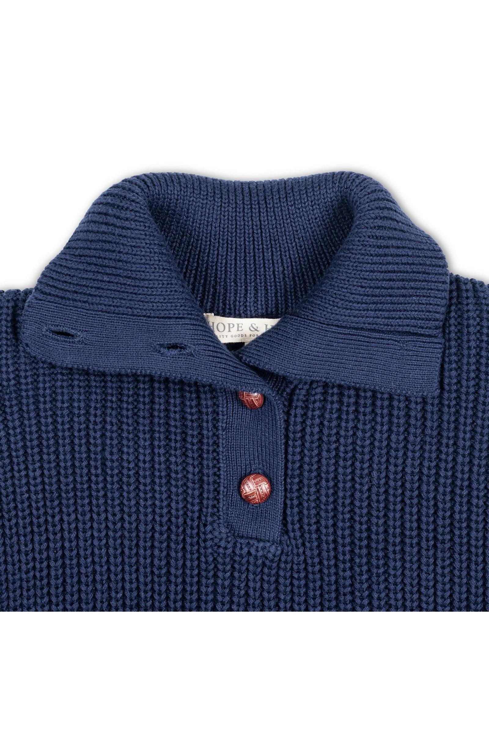 Organic Cotton Spread Collar Sweater for Girls, Navy, 6-12