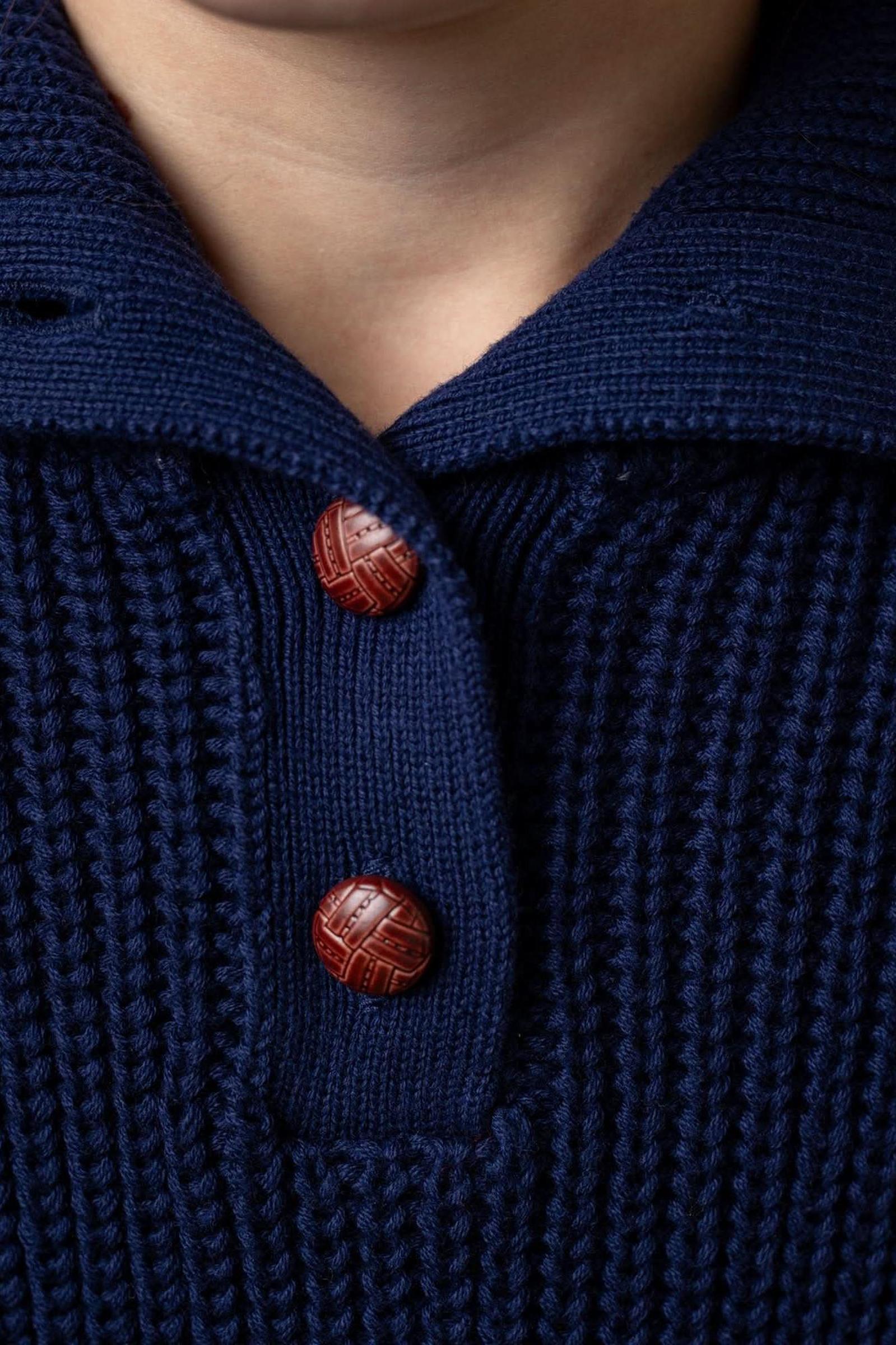 Organic Cotton Spread Collar Sweater for Girls, Navy, 6-12
