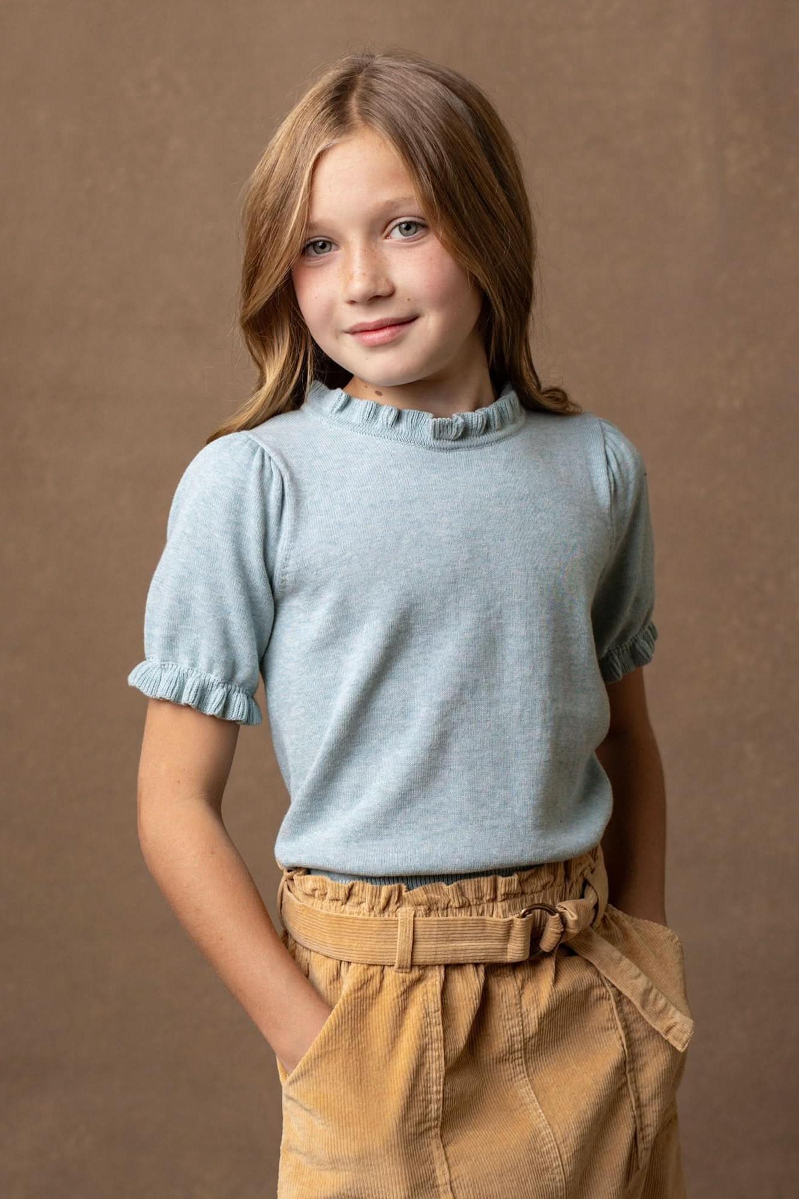Organic Cotton Puff Sleeve Sweater, Dusty Blue Heather, Baby