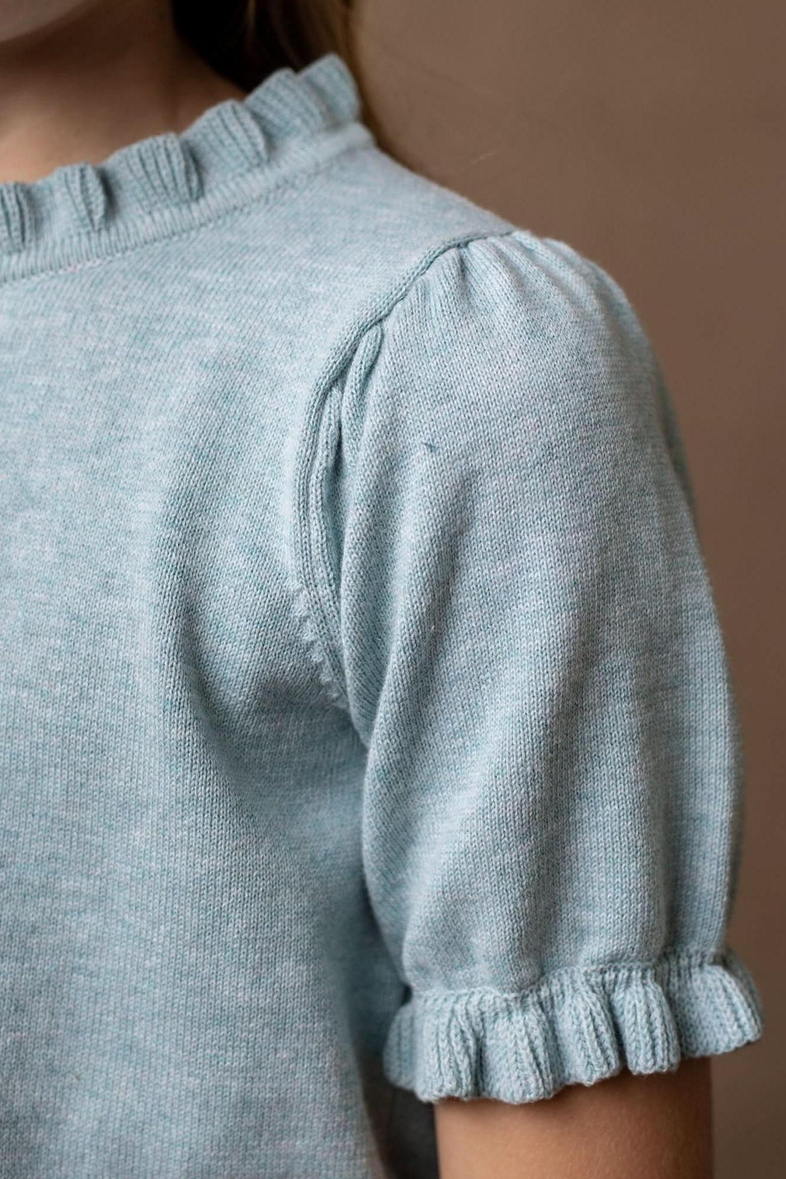Organic Cotton Puff Sleeve Sweater, Dusty Blue Heather, Baby