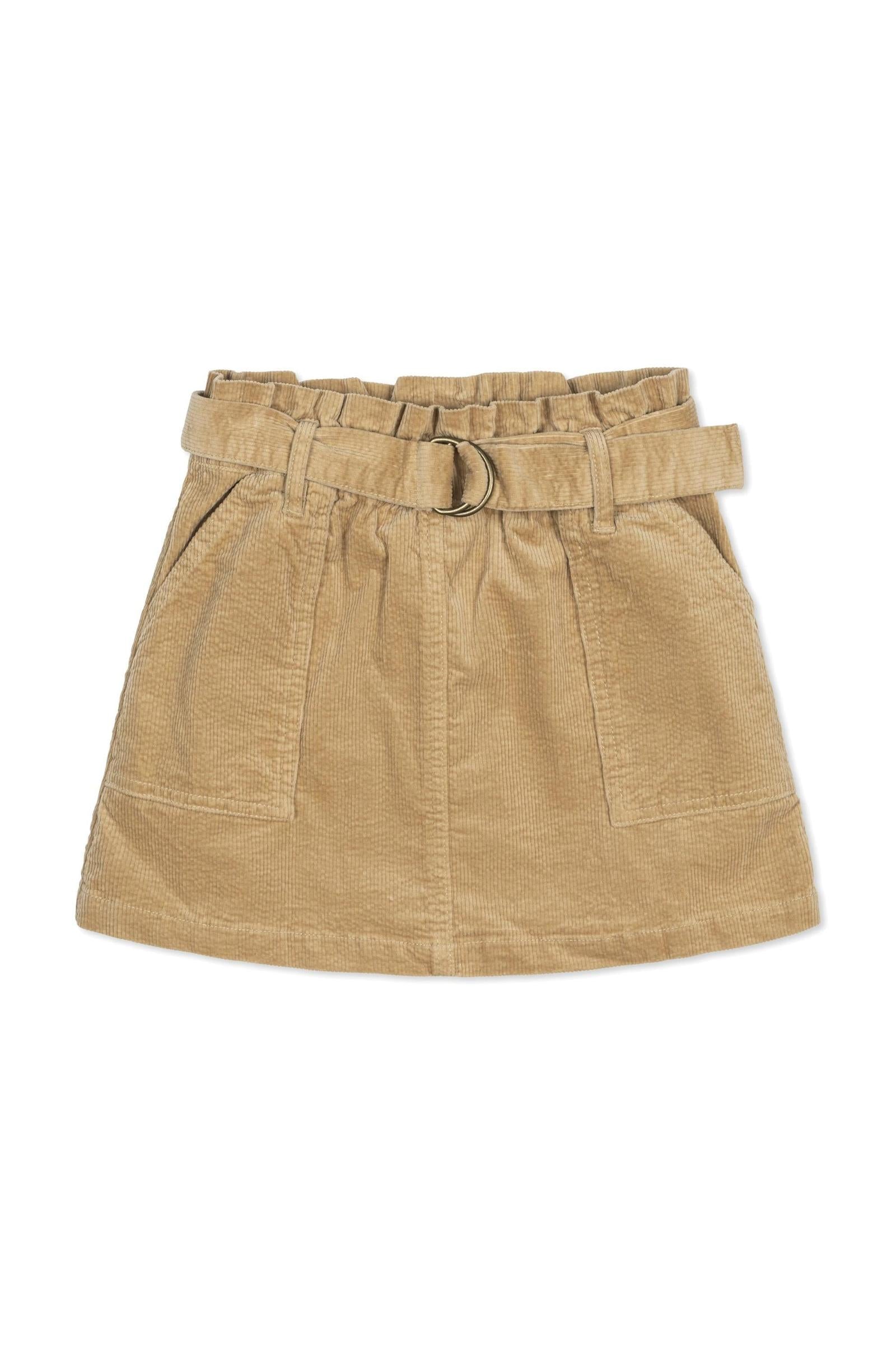 Organic Cotton Corduroy Cinch Waist Skirt For Girls, Khaki, Toddler & Kids