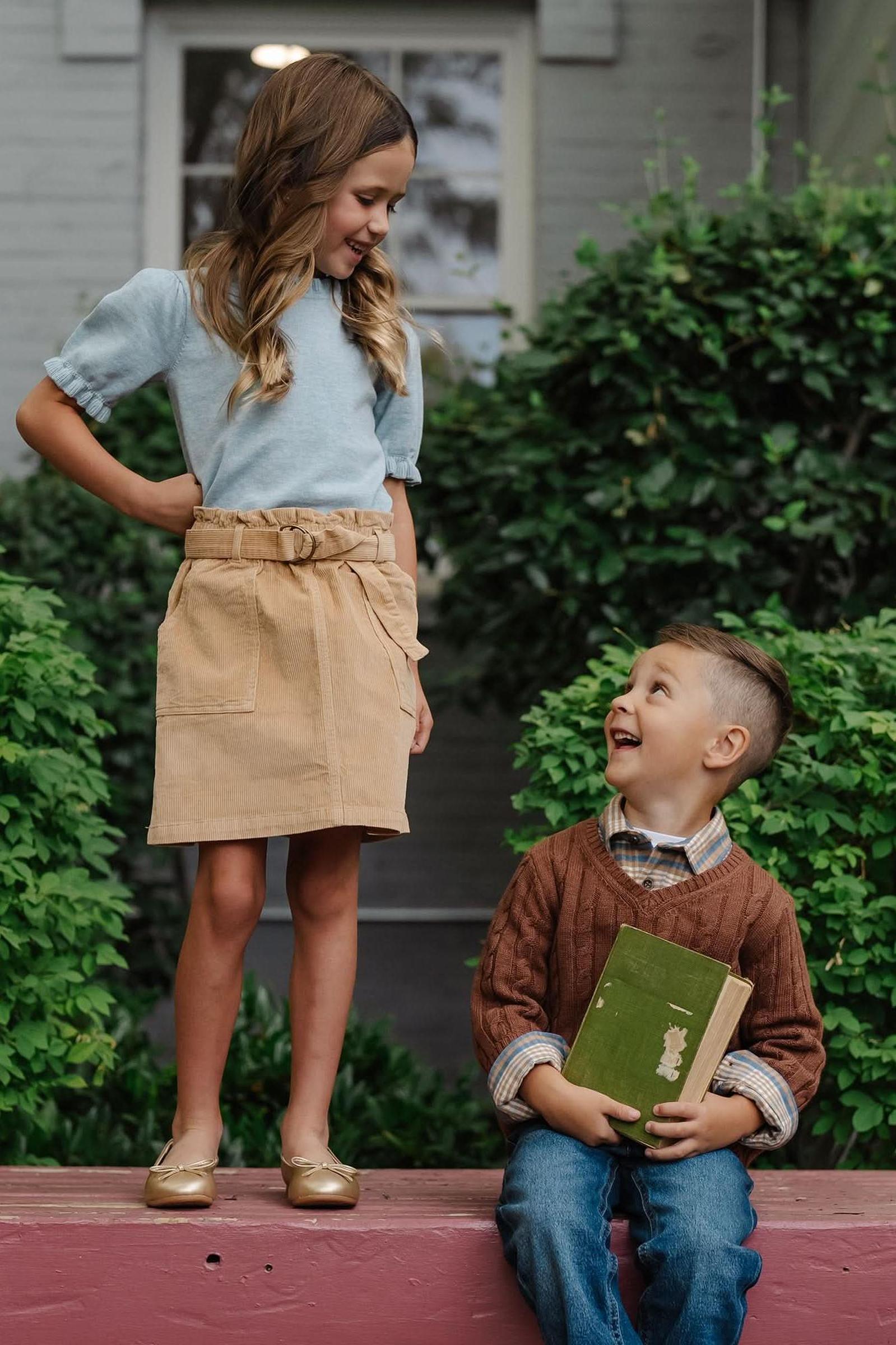 Organic Cotton Corduroy Cinch Waist Skirt For Girls, Khaki, Toddler & Kids
