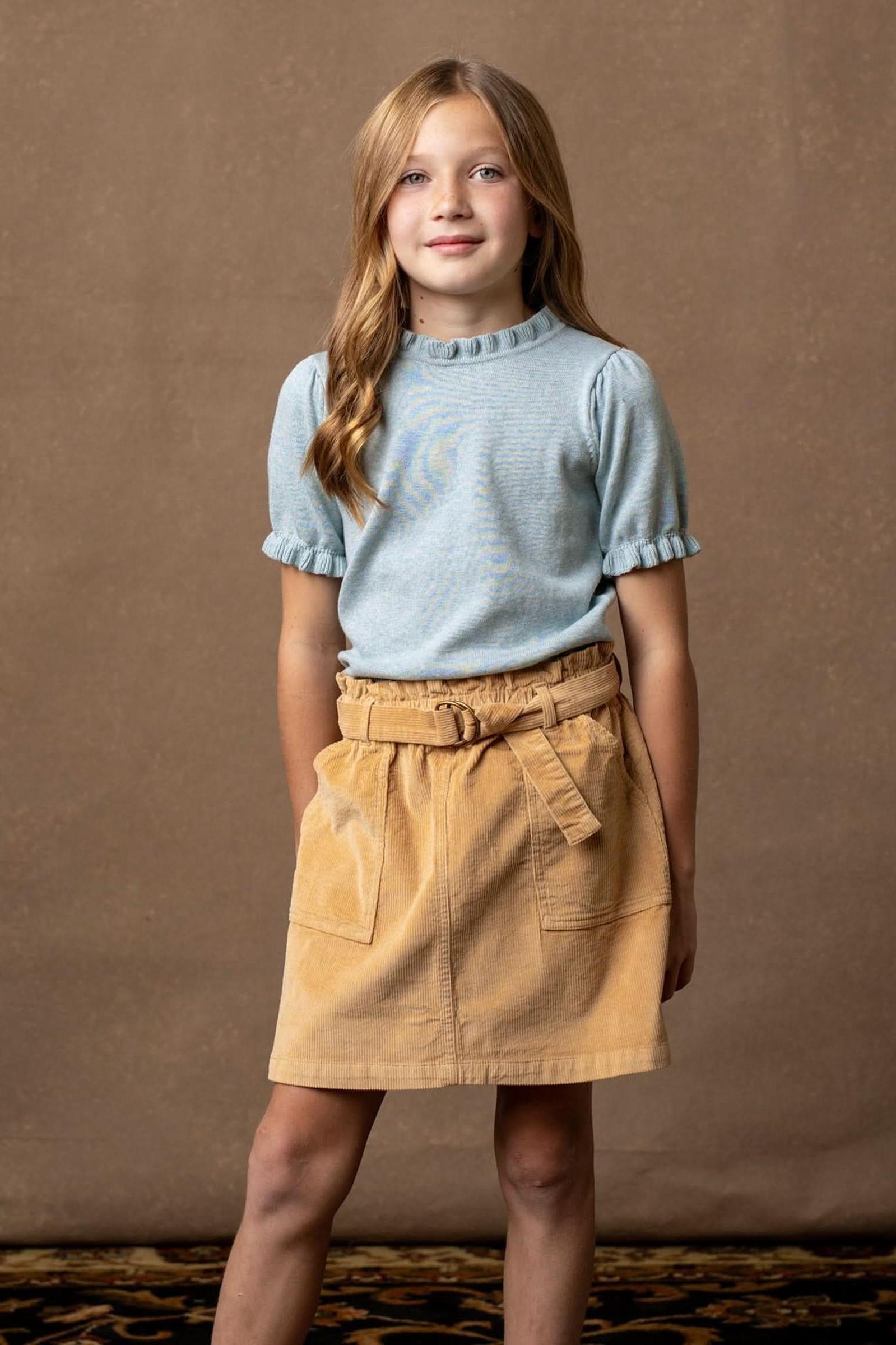 Organic Cotton Corduroy Cinch Waist Skirt For Girls, Khaki, Toddler & Kids