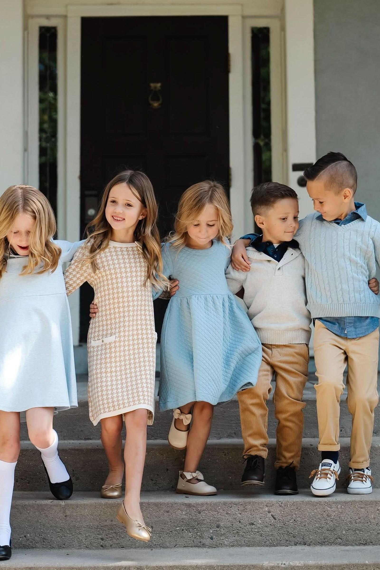 Organic Cotton Quilted Puff Sleeve Dress, Dusty Blue, Toddler & Kids