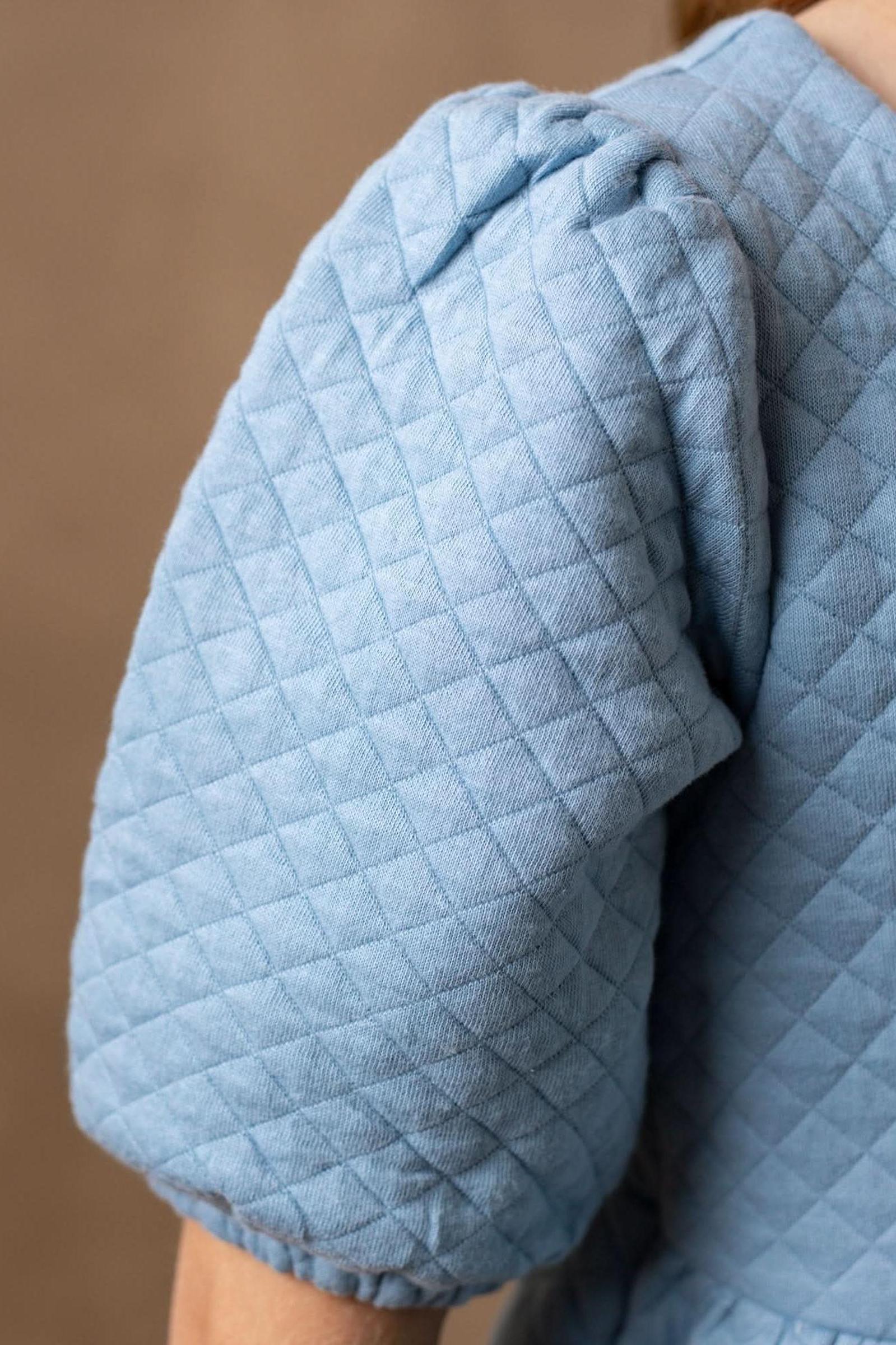Organic Cotton Quilted Puff Sleeve Dress, Dusty Blue, Toddler & Kids