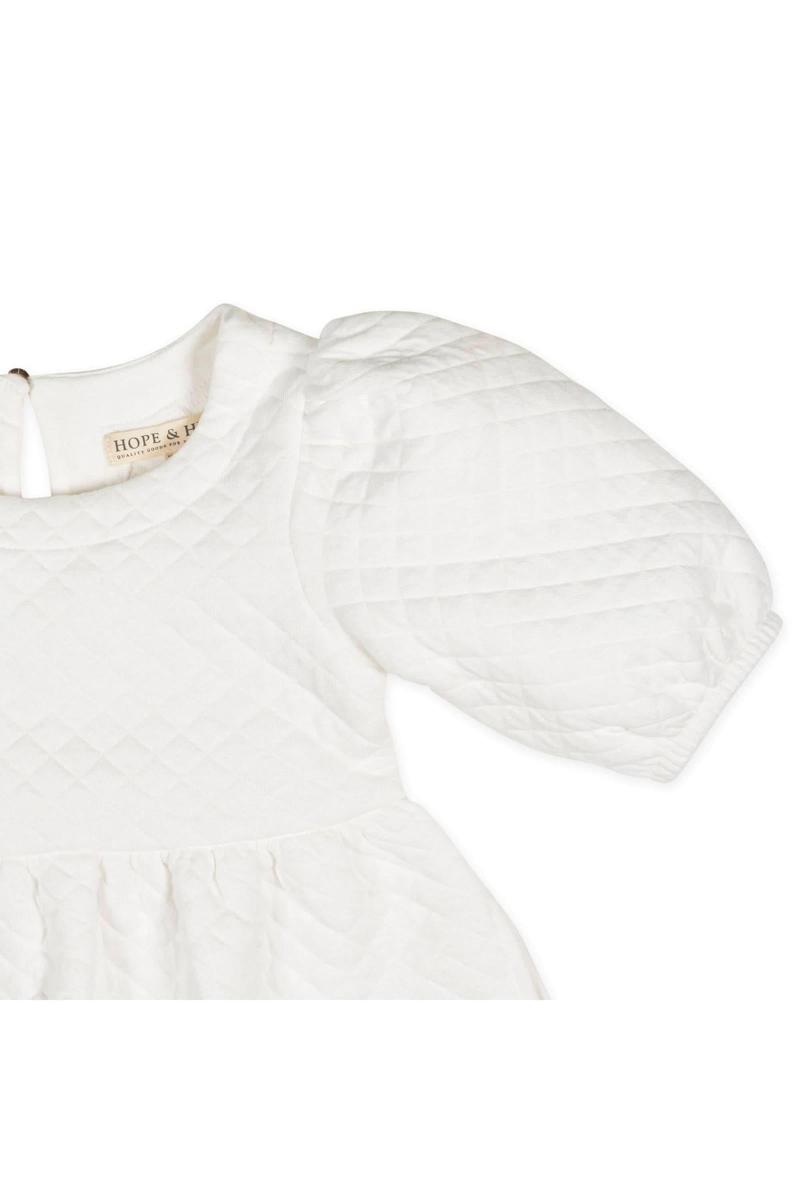 Organic Cotton Quilted Puff Sleeve Dress, Soft White, Toddler & Kids