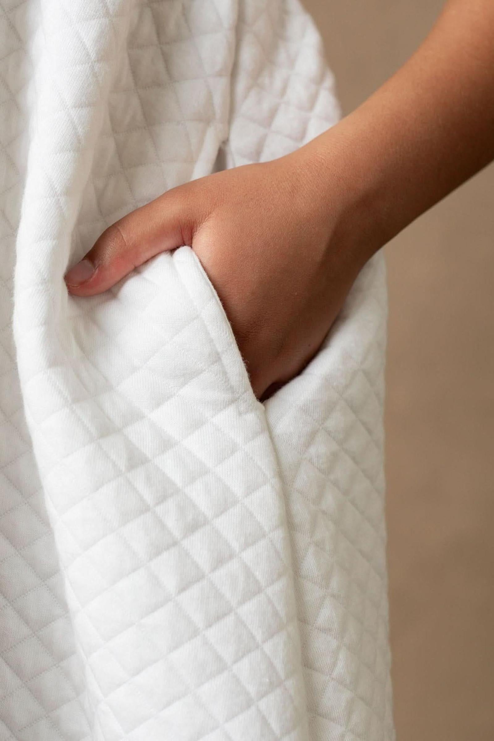 Organic Cotton Quilted Puff Sleeve Dress, Soft White, Toddler & Kids