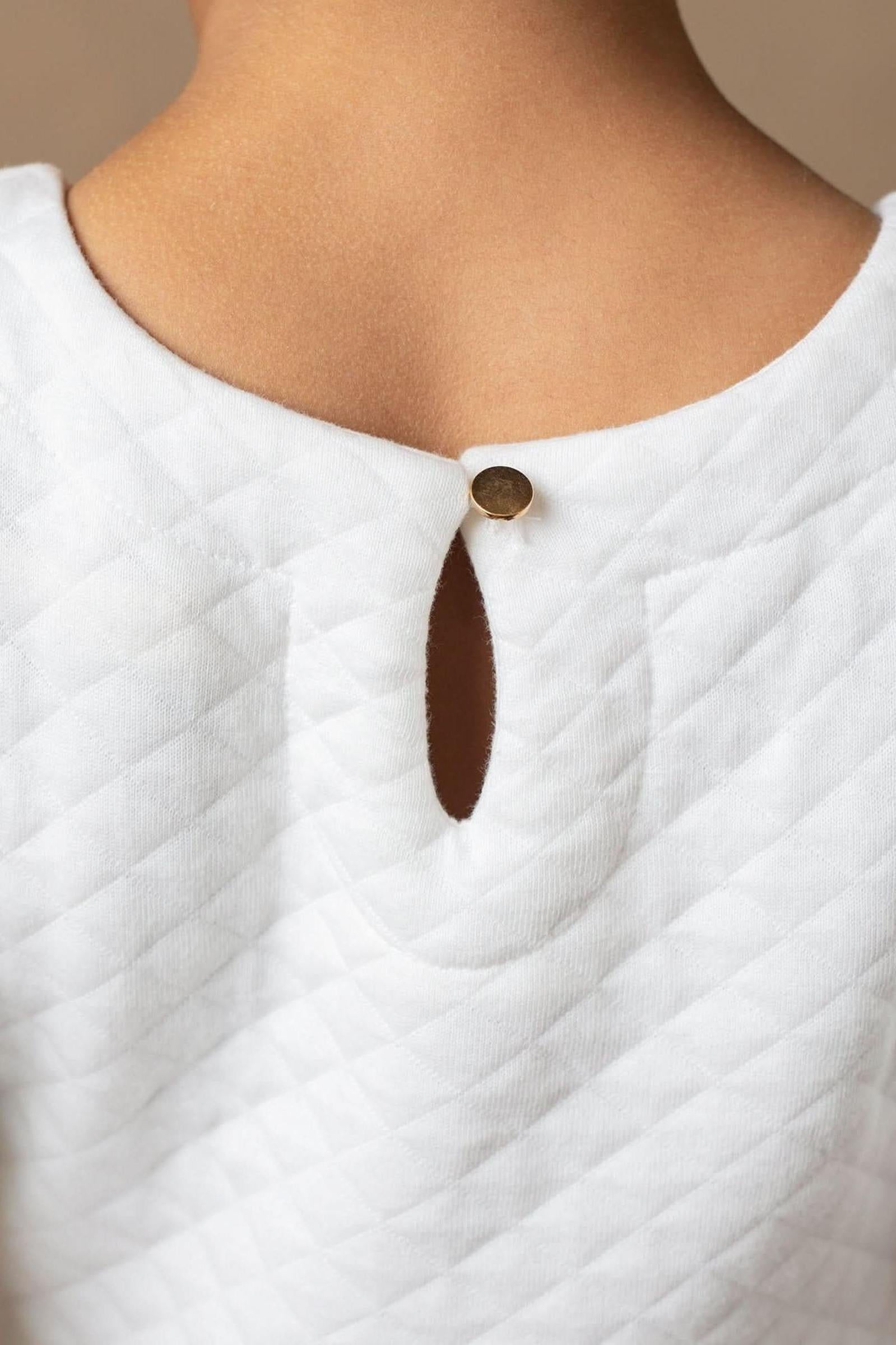 Organic Cotton Quilted Puff Sleeve Dress, Soft White, Toddler & Kids