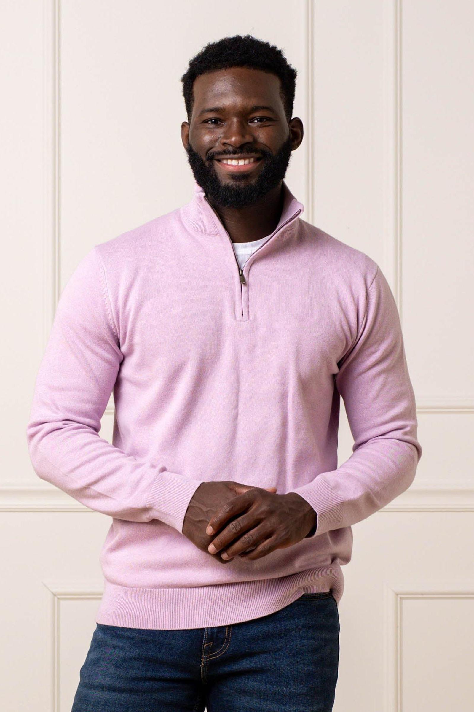 Organic Cotton Fine Gauge Half Zip Sweater, Lavender, Men, Family Matching Outfits