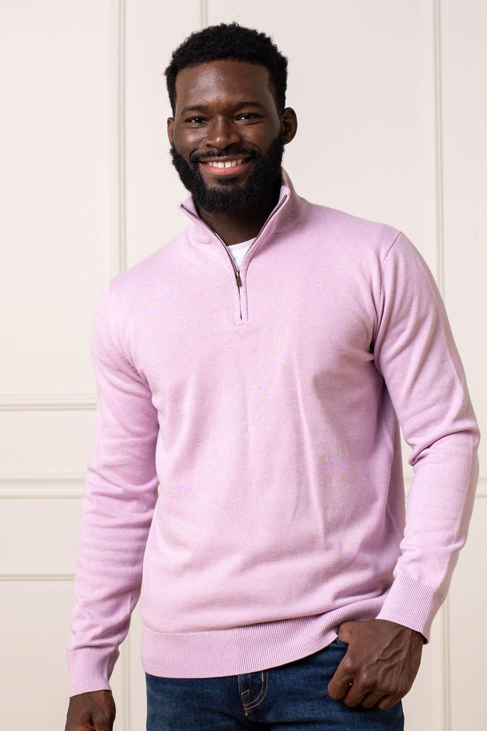 Organic Cotton Fine Gauge Half Zip Sweater, Lavender, Men, Family Matching Outfits
