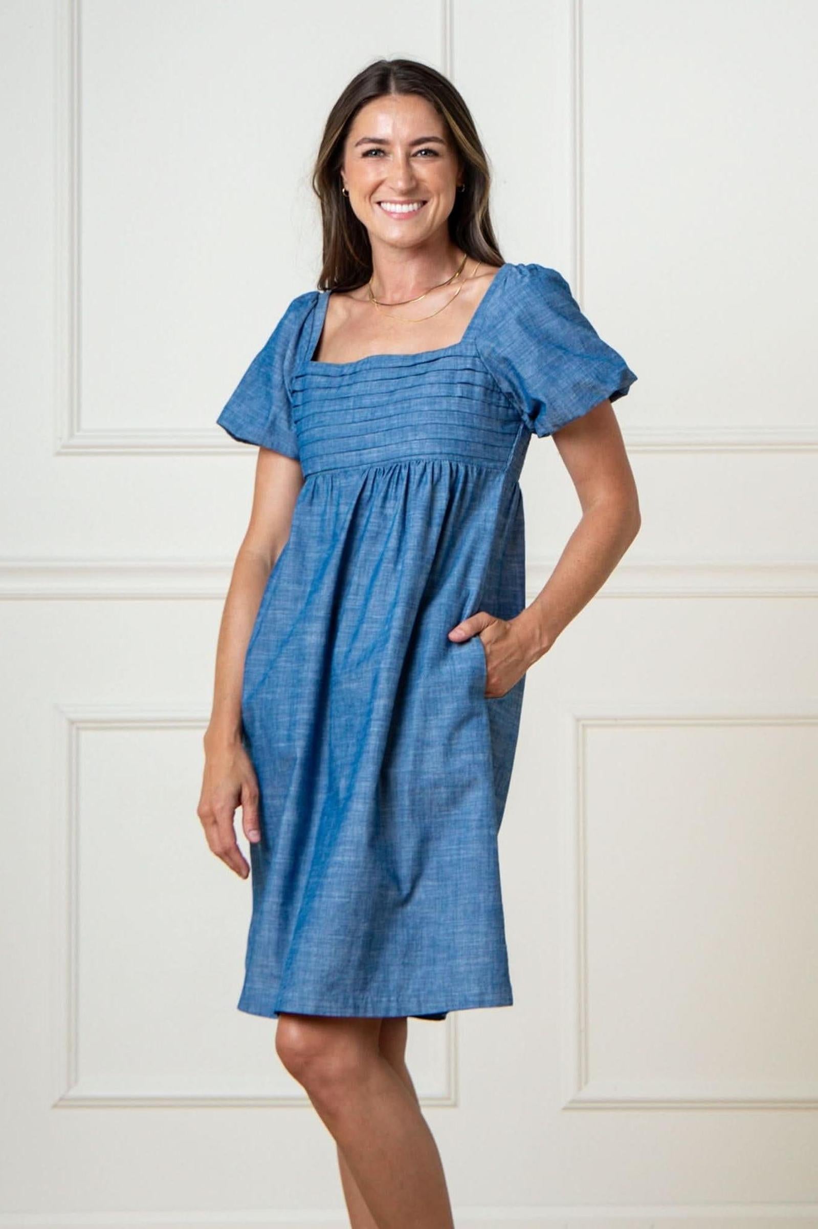 Organic Cotton Ruched Chambray Dress, Women, Family Matching Outfits
