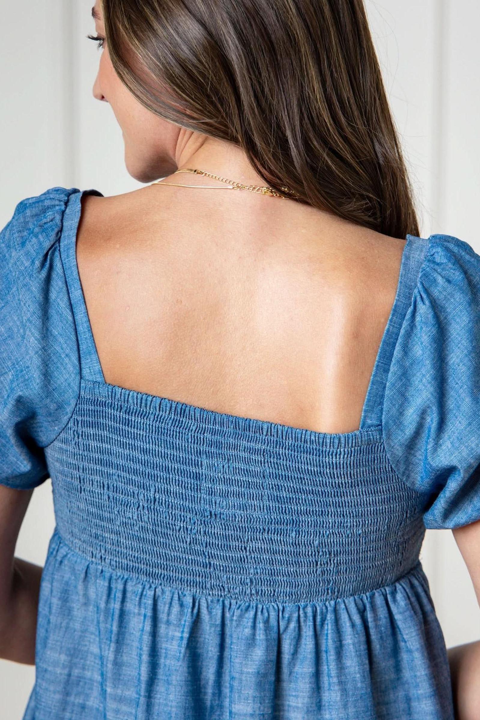 Organic Cotton Ruched Chambray Dress, Women, Family Matching Outfits