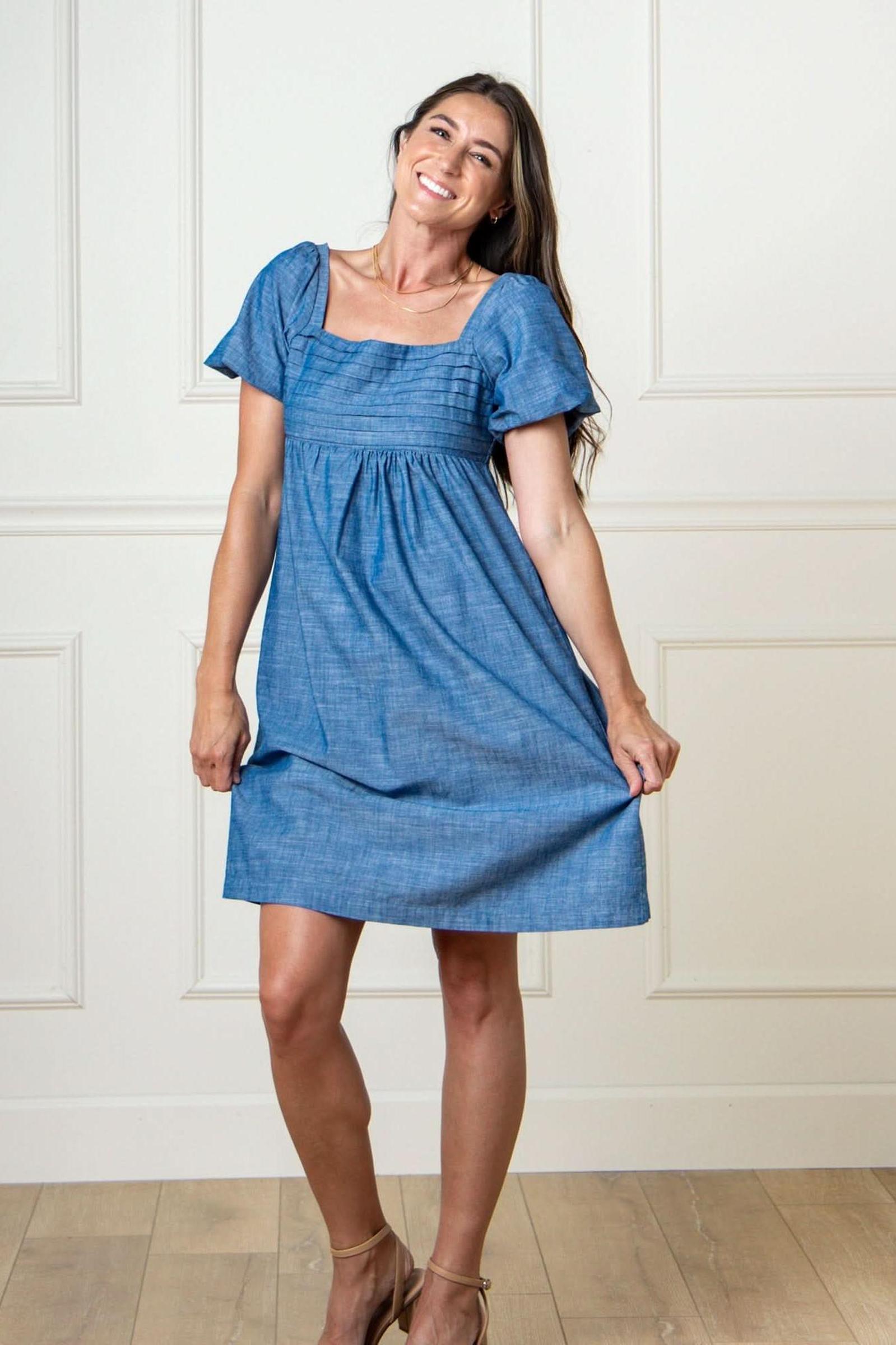 Organic Cotton Ruched Chambray Dress, Women, Family Matching Outfits