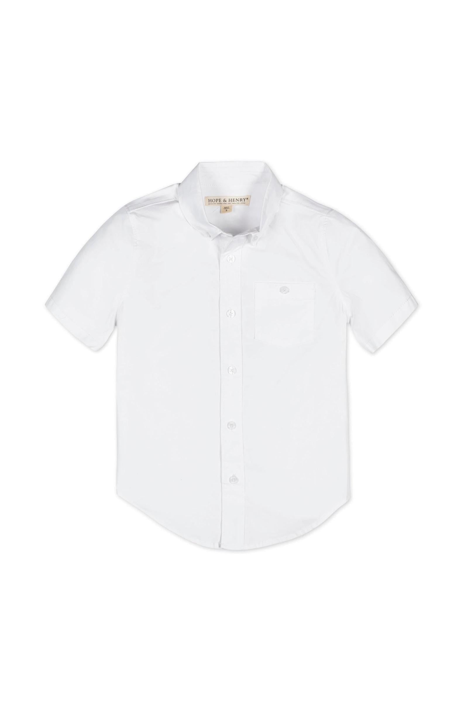 Organic Cotton Stretch Poplin Short Sleeve Shirt for Boys, White, Toddler & Kids