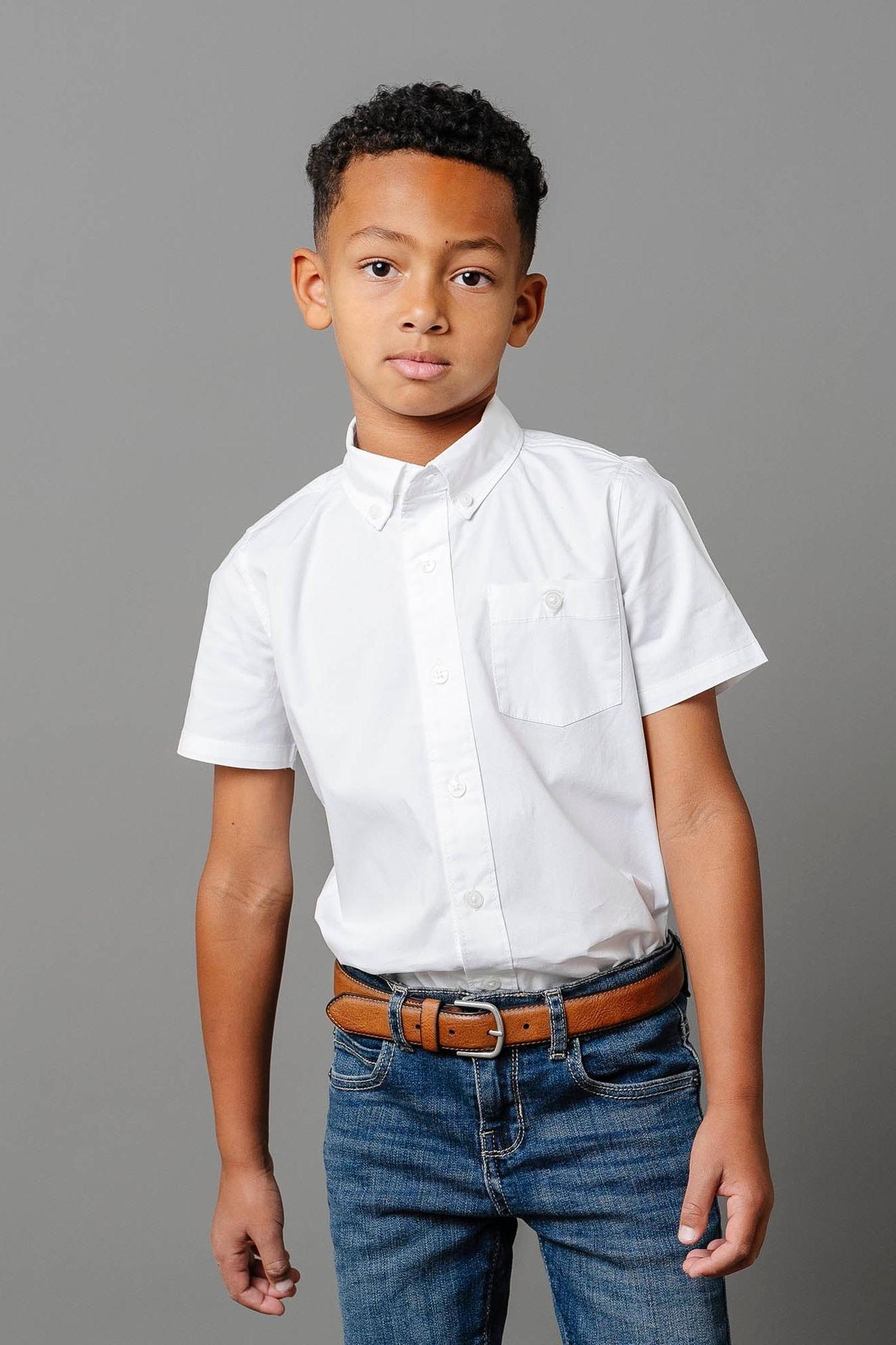 Organic Cotton Stretch Poplin Short Sleeve Shirt for Boys, White, Toddler & Kids