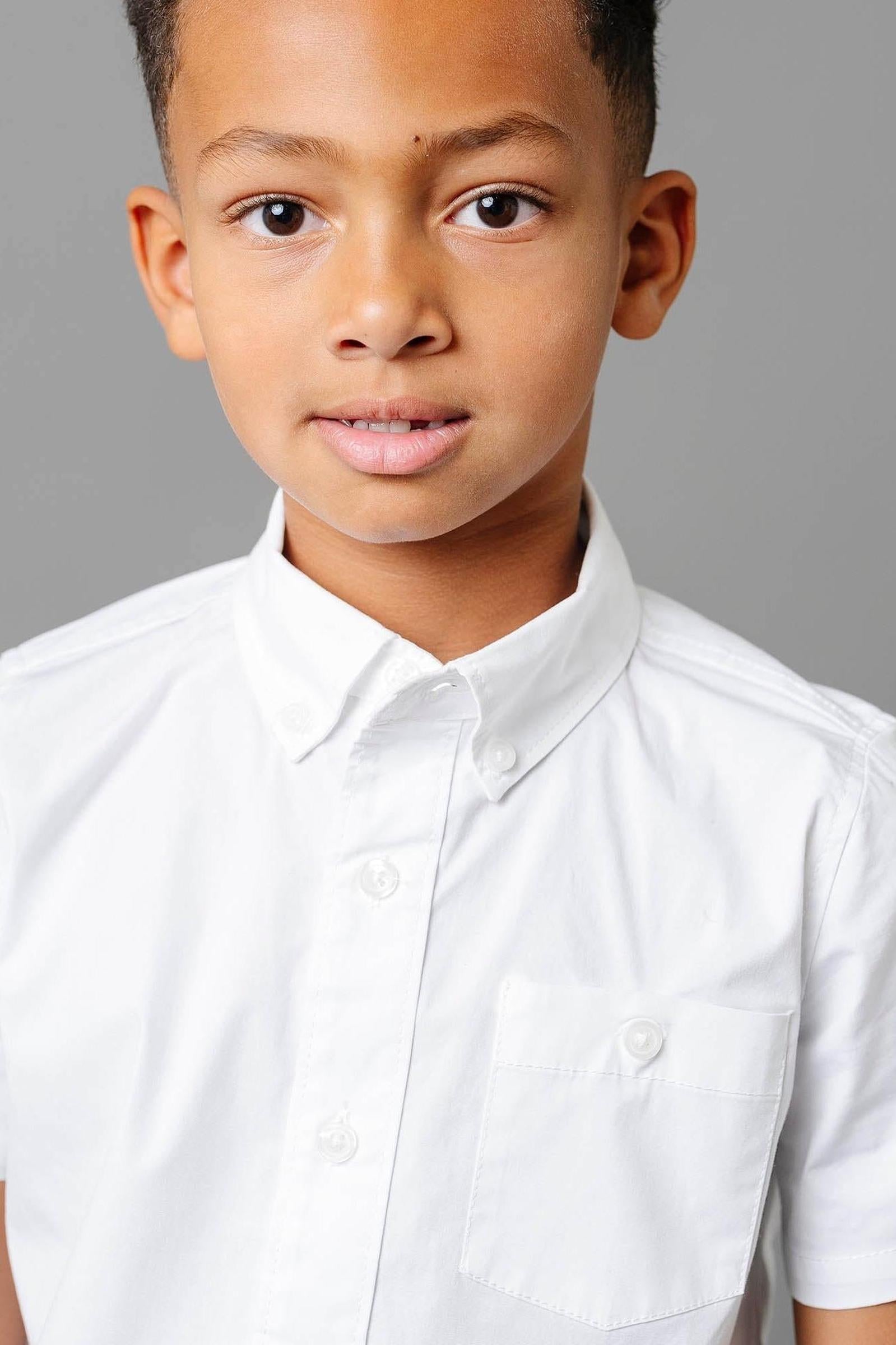 Organic Cotton Stretch Poplin Short Sleeve Shirt for Boys, White, Toddler & Kids