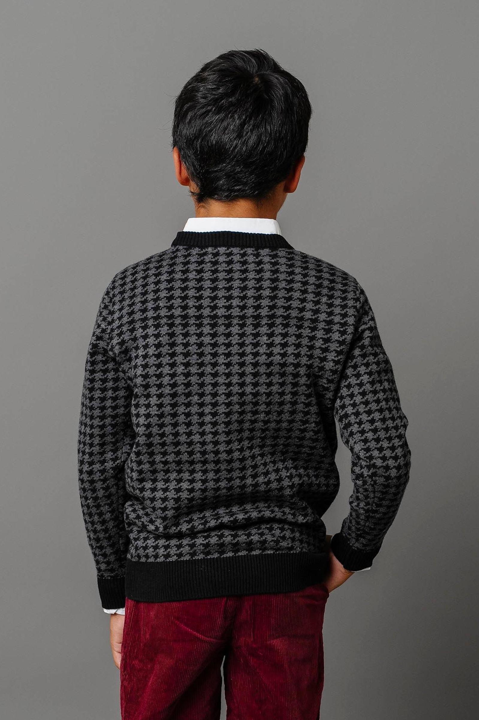 Organic Cotton Intarsia Crew Neck Sweater for Boys, Charcoal, Baby
