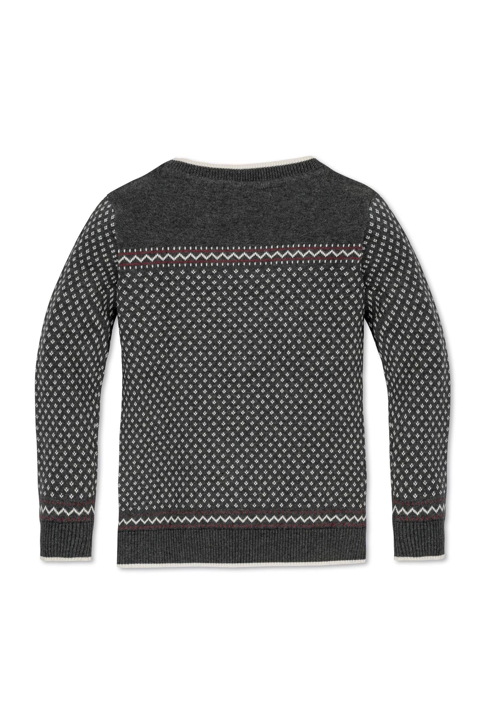 Organic Cotton Crew Neck Sweater for Boys, Charcoal Heather with Ivory Birdseye Pattern, Toddler & Kids