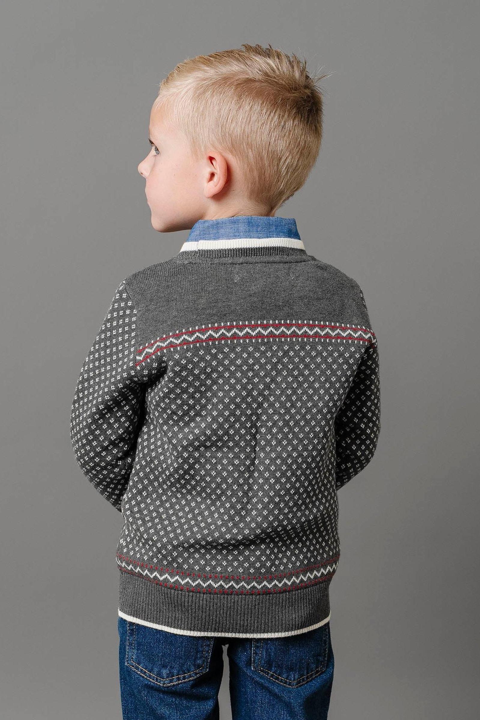 Organic Cotton Crew Neck Sweater For Boys, Charcoal Heather With Ivory Birdseye, Baby