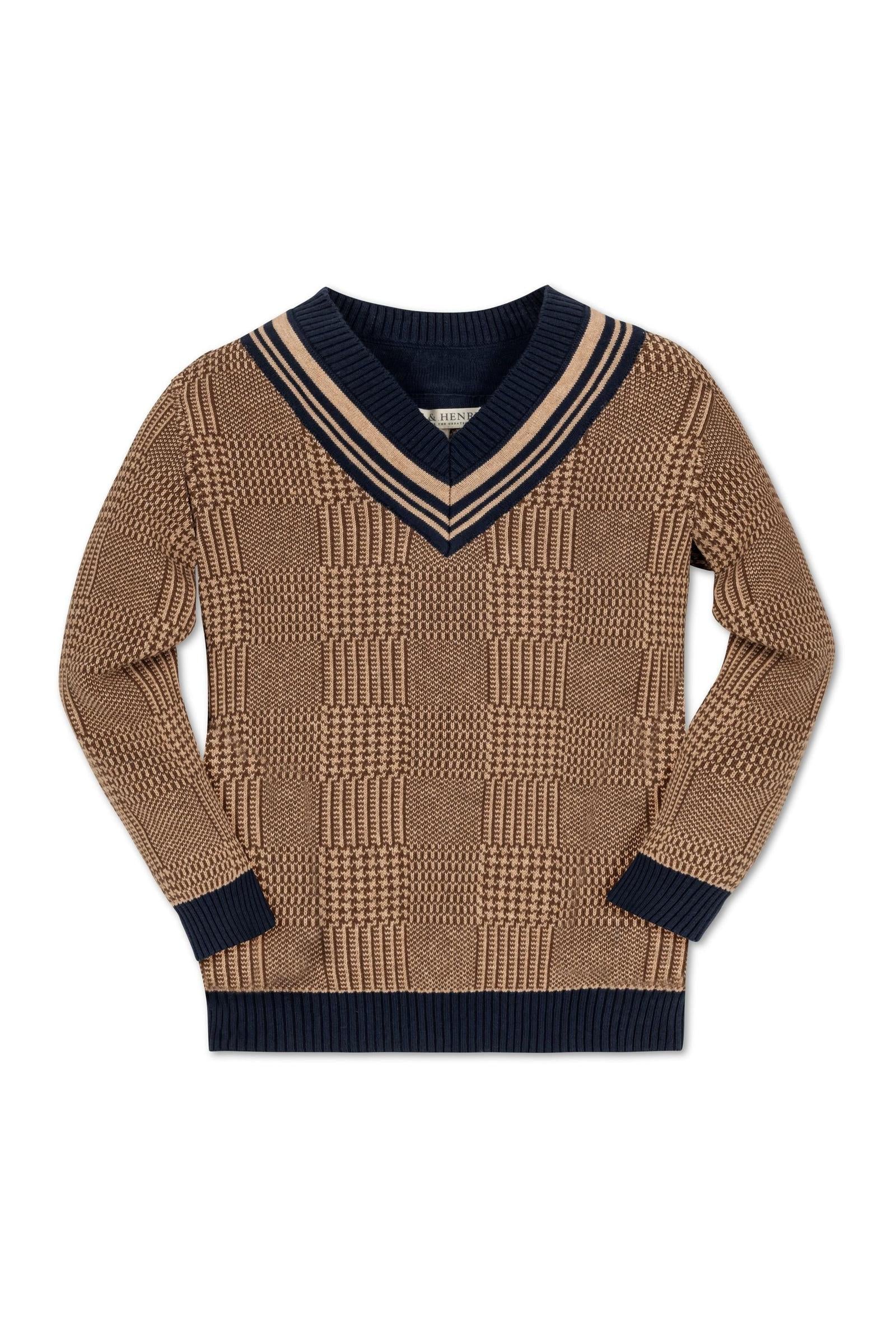 Organic Cotton Intarsia Cricket Sweater for Boys, Brown Glen Plaid Intarsia, Toddler & Kids