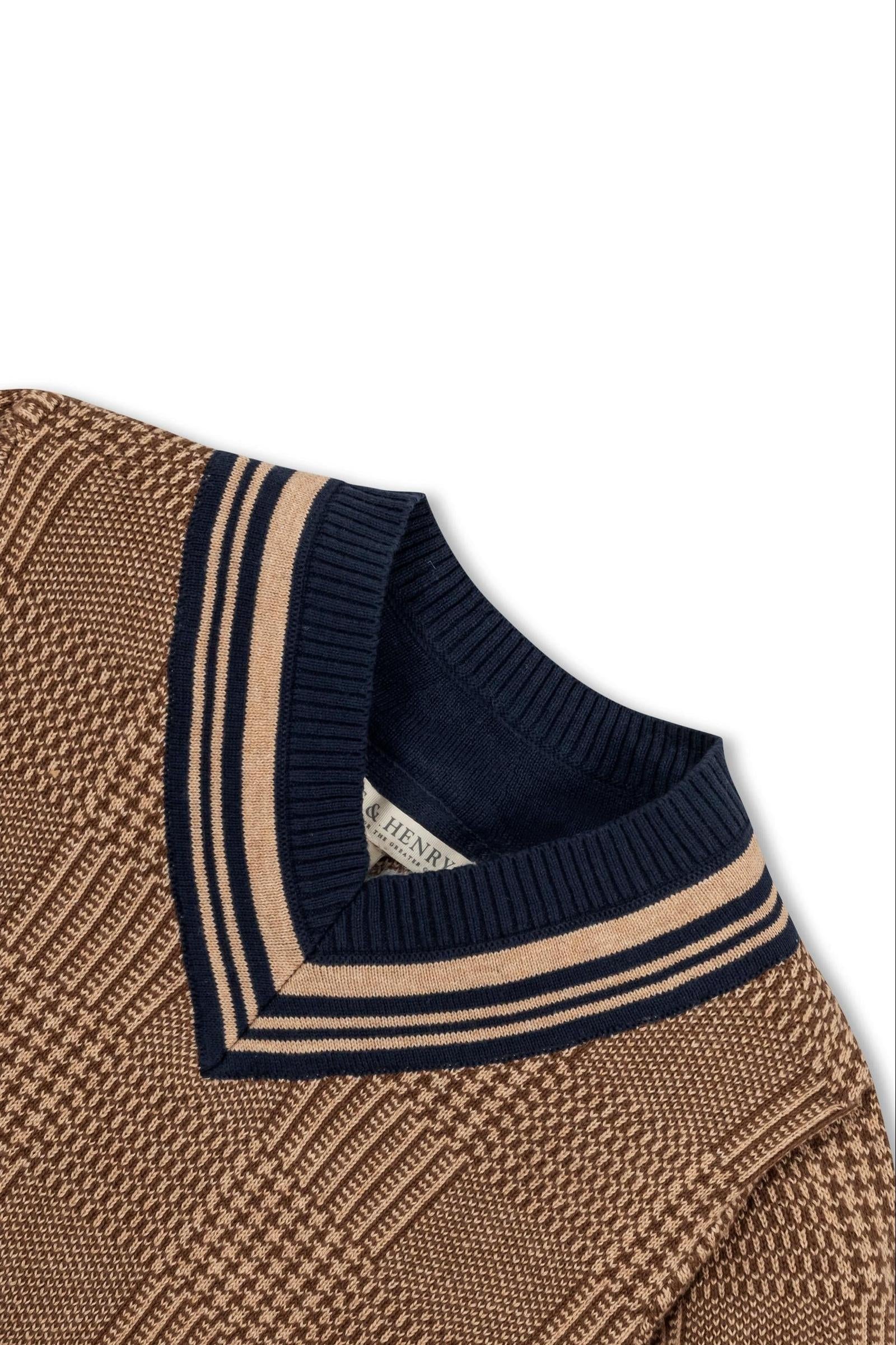 Organic Cotton Intarsia Cricket Sweater for Boys, Brown Glen Plaid Intarsia, Toddler & Kids